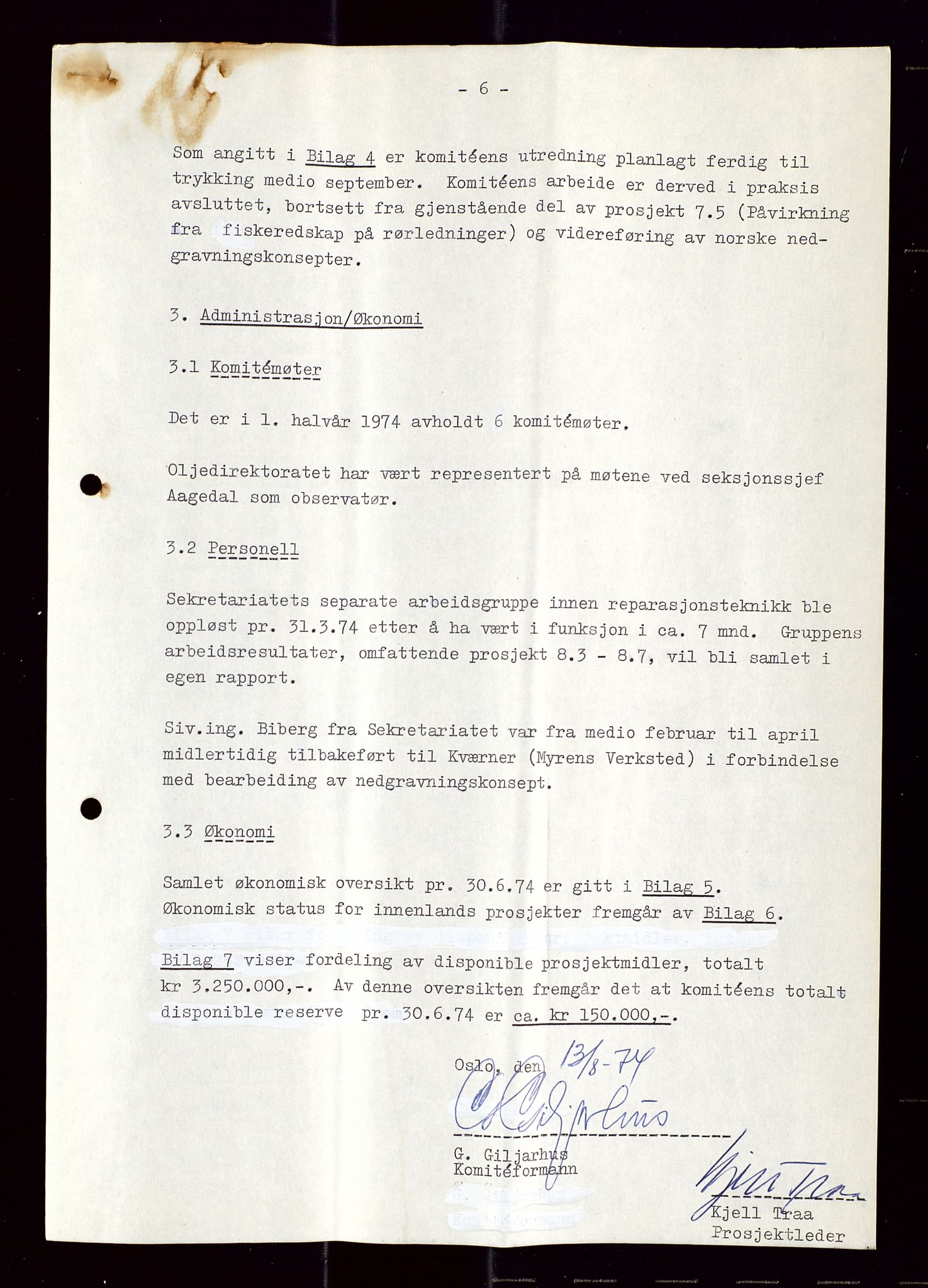 Industridepartementet, Oljekontoret, AV/SAST-A-101348/Di/L0002: DWP, måneds- kvartals- halvårs- og årsrapporter, økonomi, personell, div., 1972-1974, p. 140