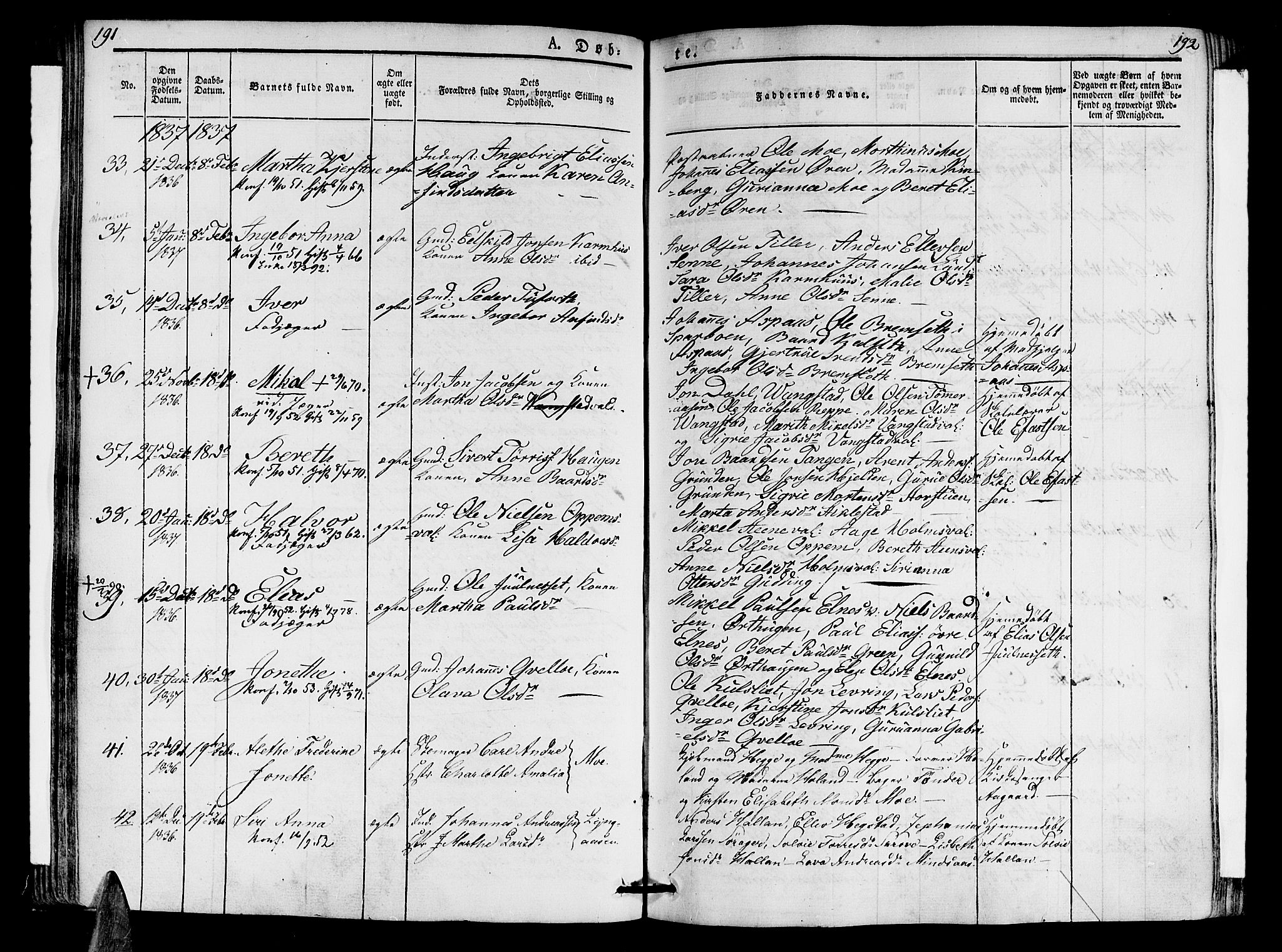 Ministerialprotokoller, klokkerbøker og fødselsregistre - Nord-Trøndelag, AV/SAT-A-1458/723/L0238: Parish register (official) no. 723A07, 1831-1840, p. 191-192