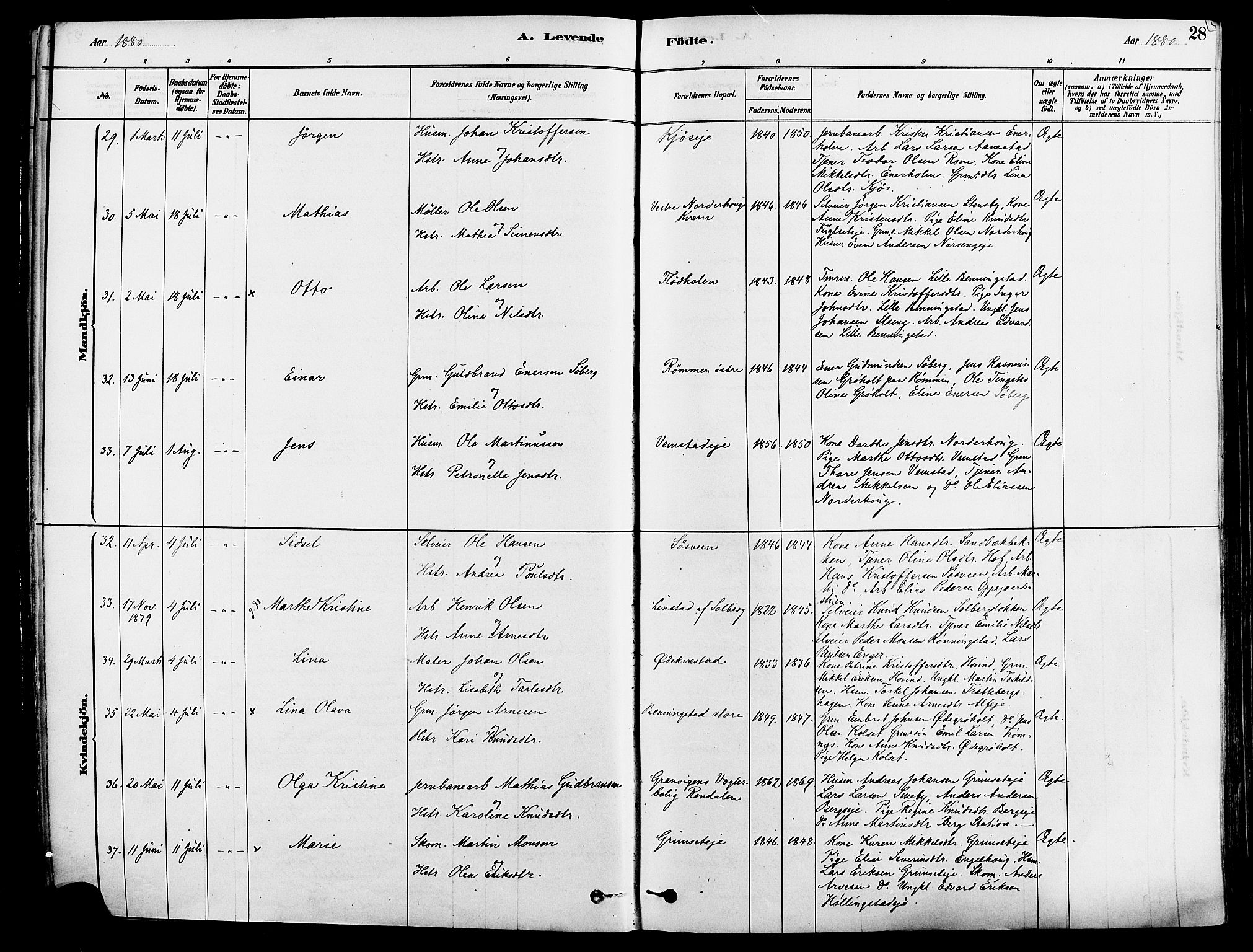 Løten prestekontor, AV/SAH-PREST-022/K/Ka/L0009: Parish register (official) no. 9, 1878-1891, p. 28