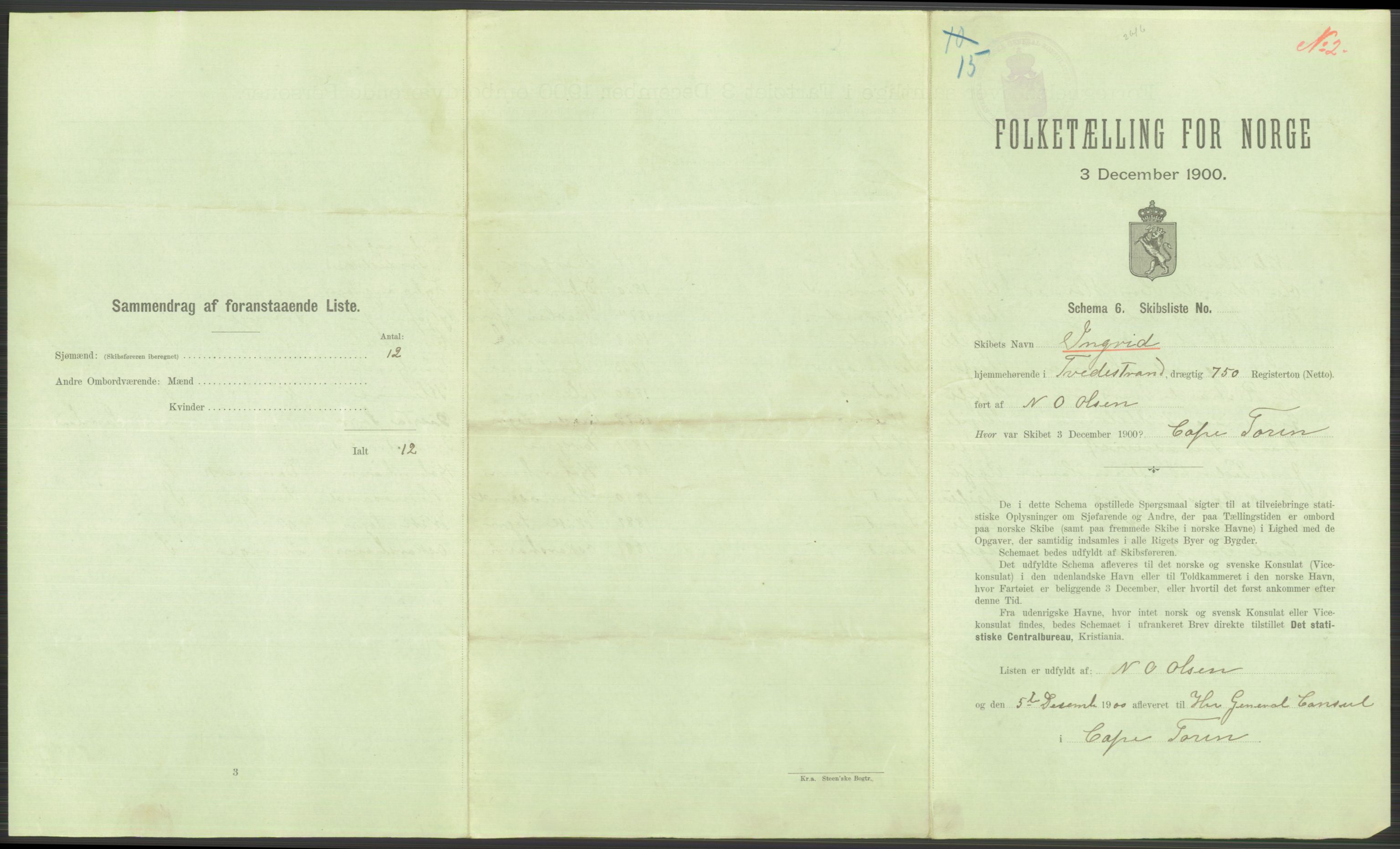 RA, 1900 Census - ship lists from ships in Norwegian harbours, harbours abroad and at sea, 1900, p. 5087