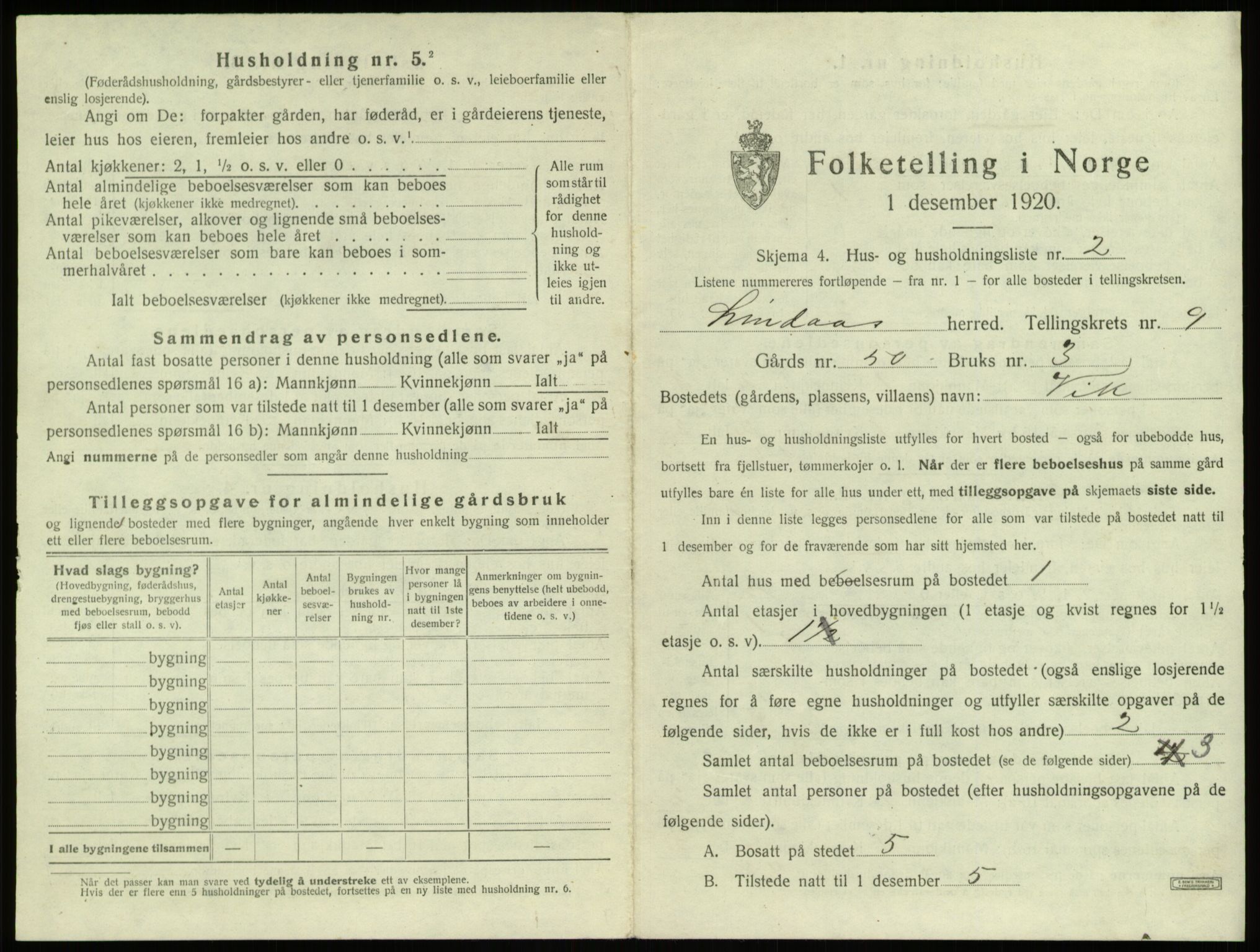 SAB, 1920 census for Lindås, 1920, p. 589