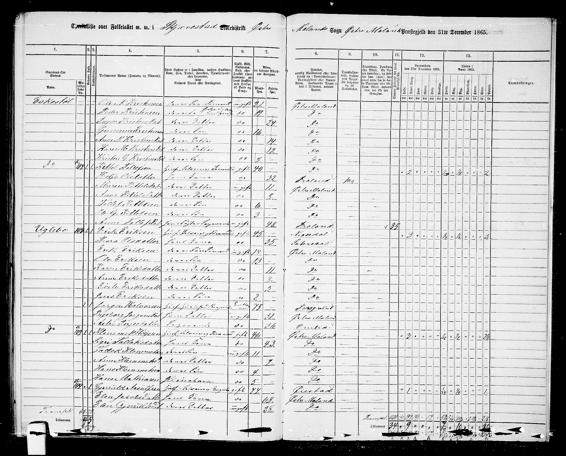 RA, 1865 census for Austre Moland, 1865, p. 323