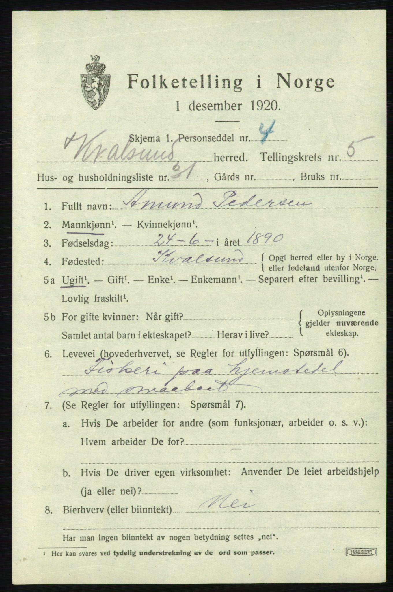 SATØ, 1920 census for , 1920, p. 1974