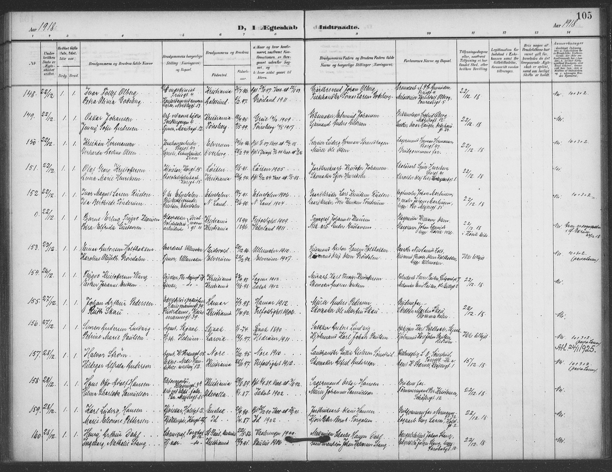 Jakob prestekontor Kirkebøker, SAO/A-10850/F/Fa/L0010: Parish register (official) no. 10, 1908-1922, p. 105