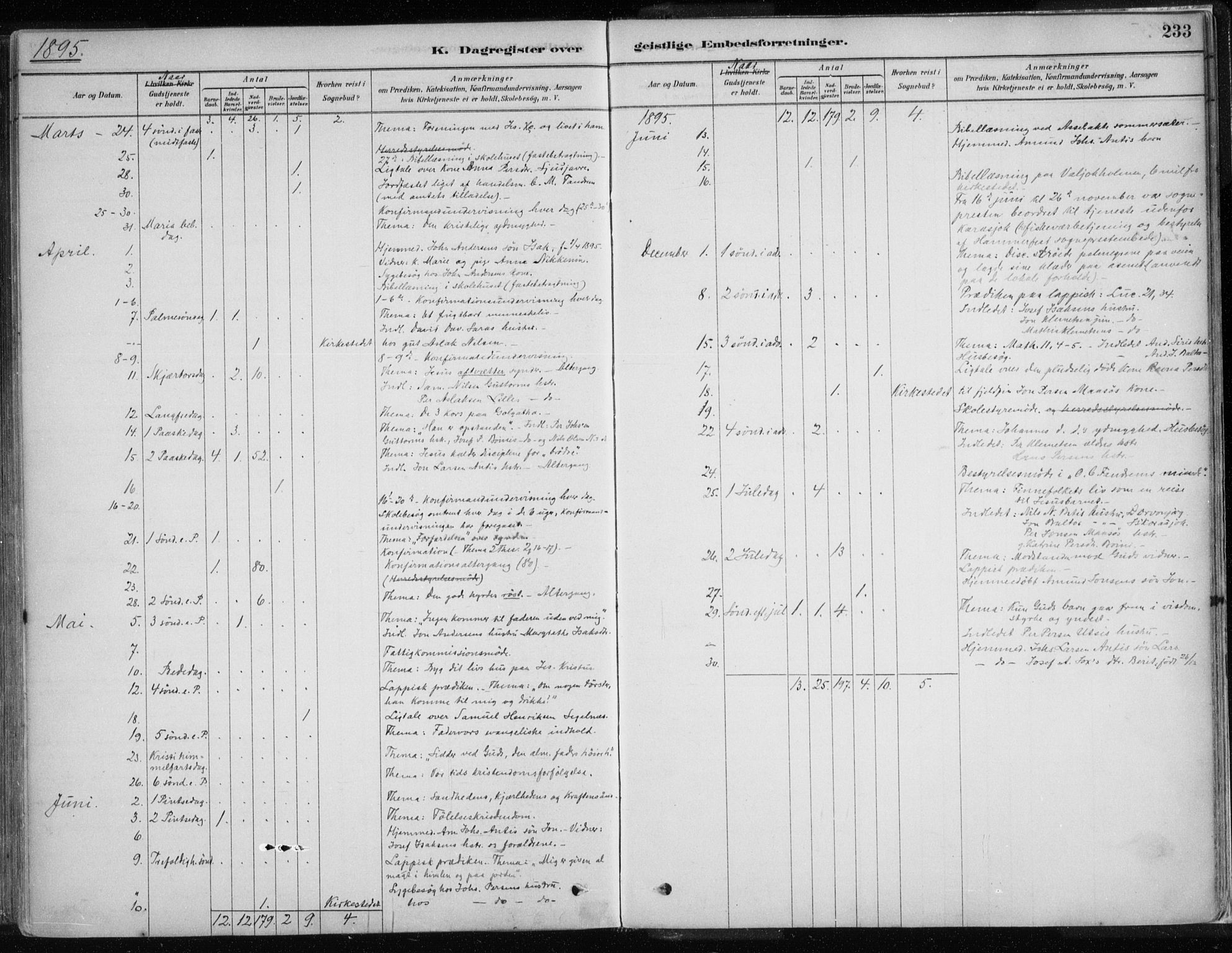 Karasjok sokneprestkontor, AV/SATØ-S-1352/H/Ha/L0002kirke: Parish register (official) no. 2, 1885-1906, p. 233