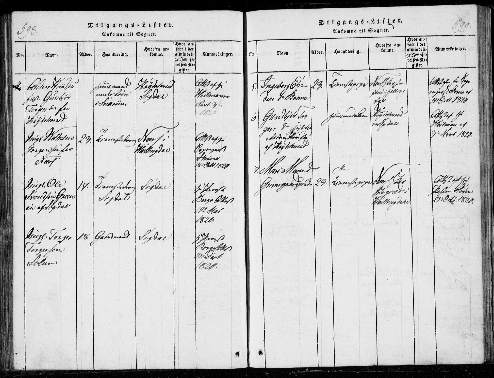 Modum kirkebøker, AV/SAKO-A-234/G/Ga/L0001: Parish register (copy) no. I 1, 1818-1824, p. 598-599