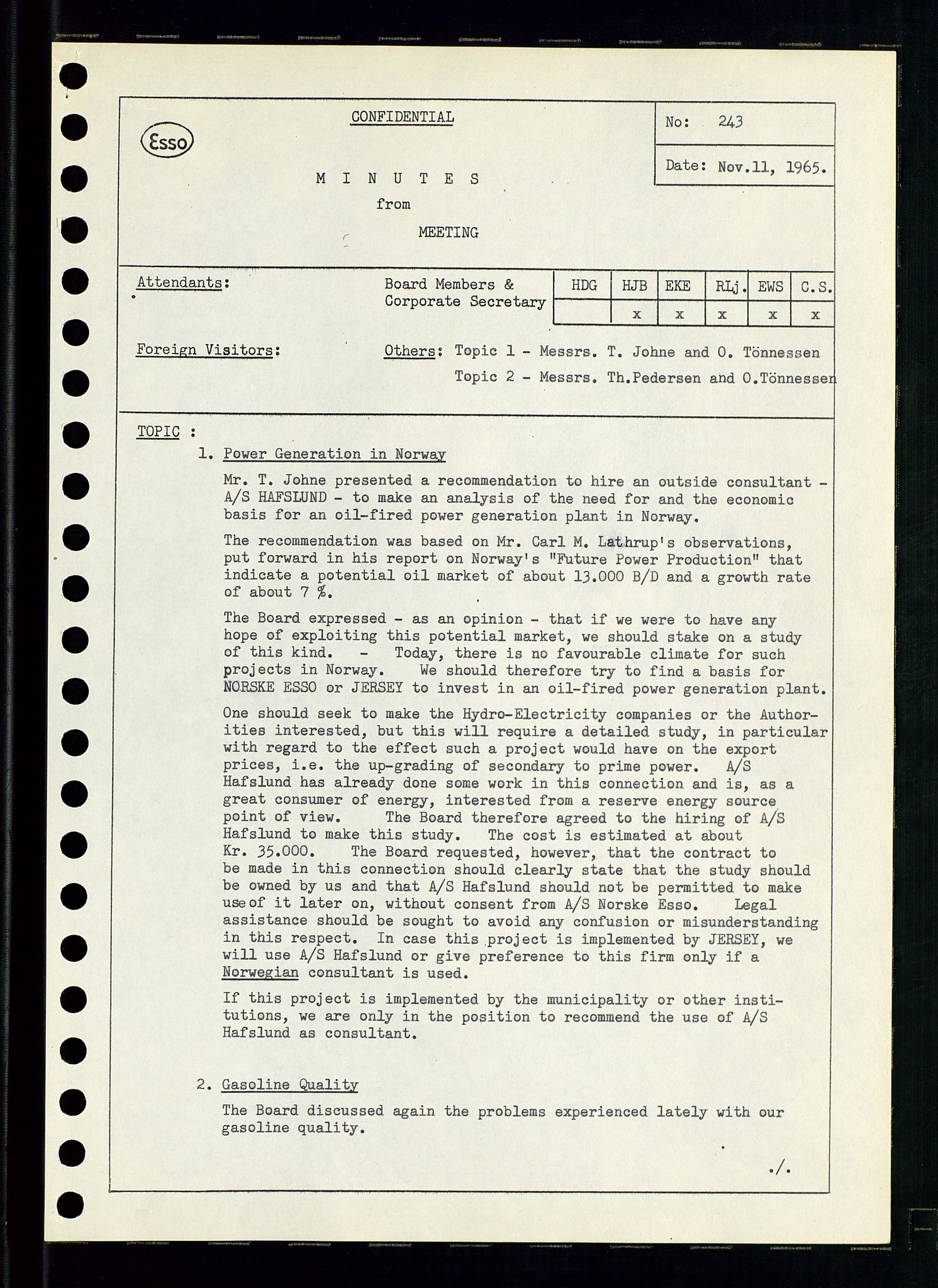 Pa 0982 - Esso Norge A/S, AV/SAST-A-100448/A/Aa/L0002/0001: Den administrerende direksjon Board minutes (styrereferater) / Den administrerende direksjon Board minutes (styrereferater), 1965, p. 22