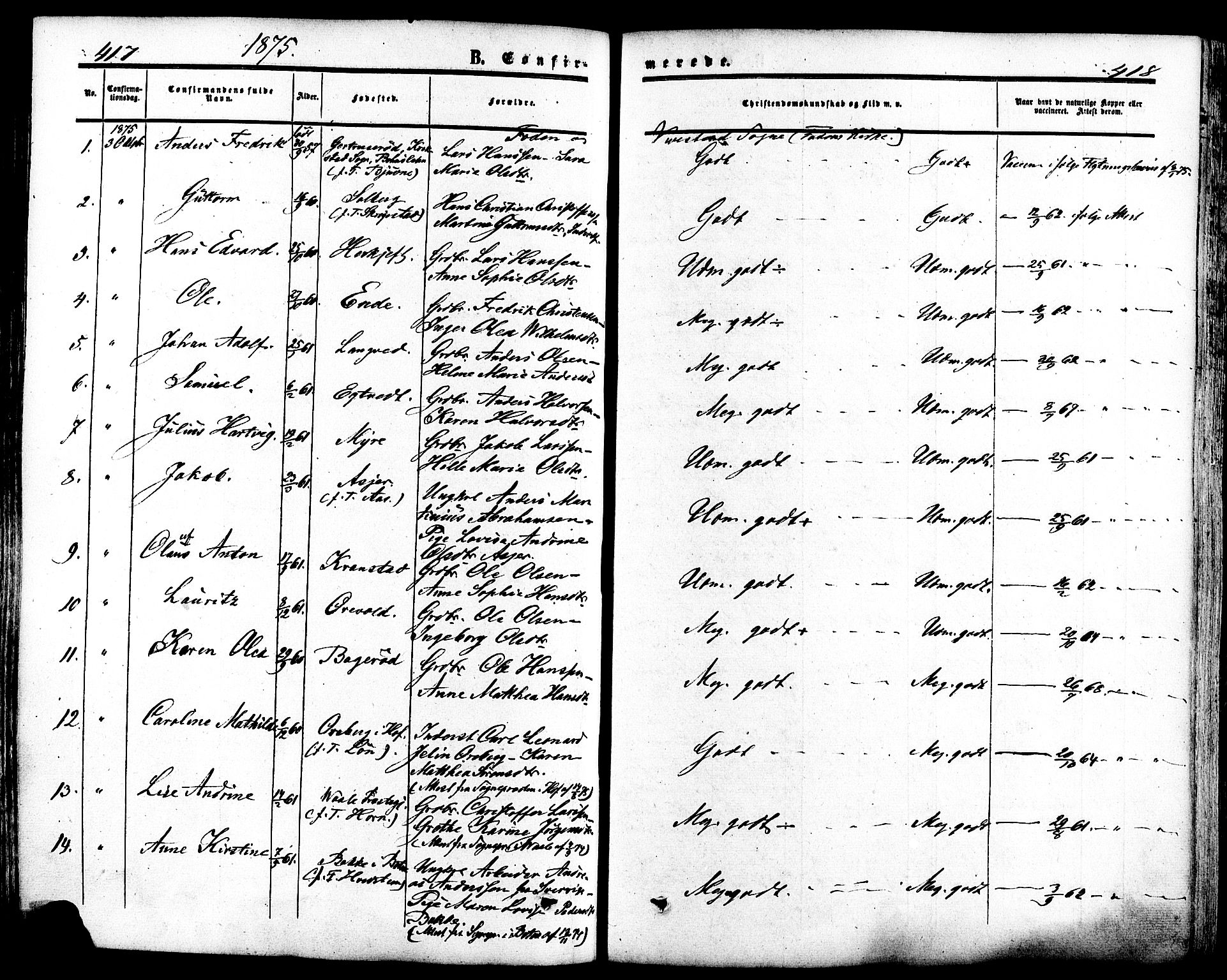 Ramnes kirkebøker, SAKO/A-314/F/Fa/L0006: Parish register (official) no. I 6, 1862-1877, p. 417-418