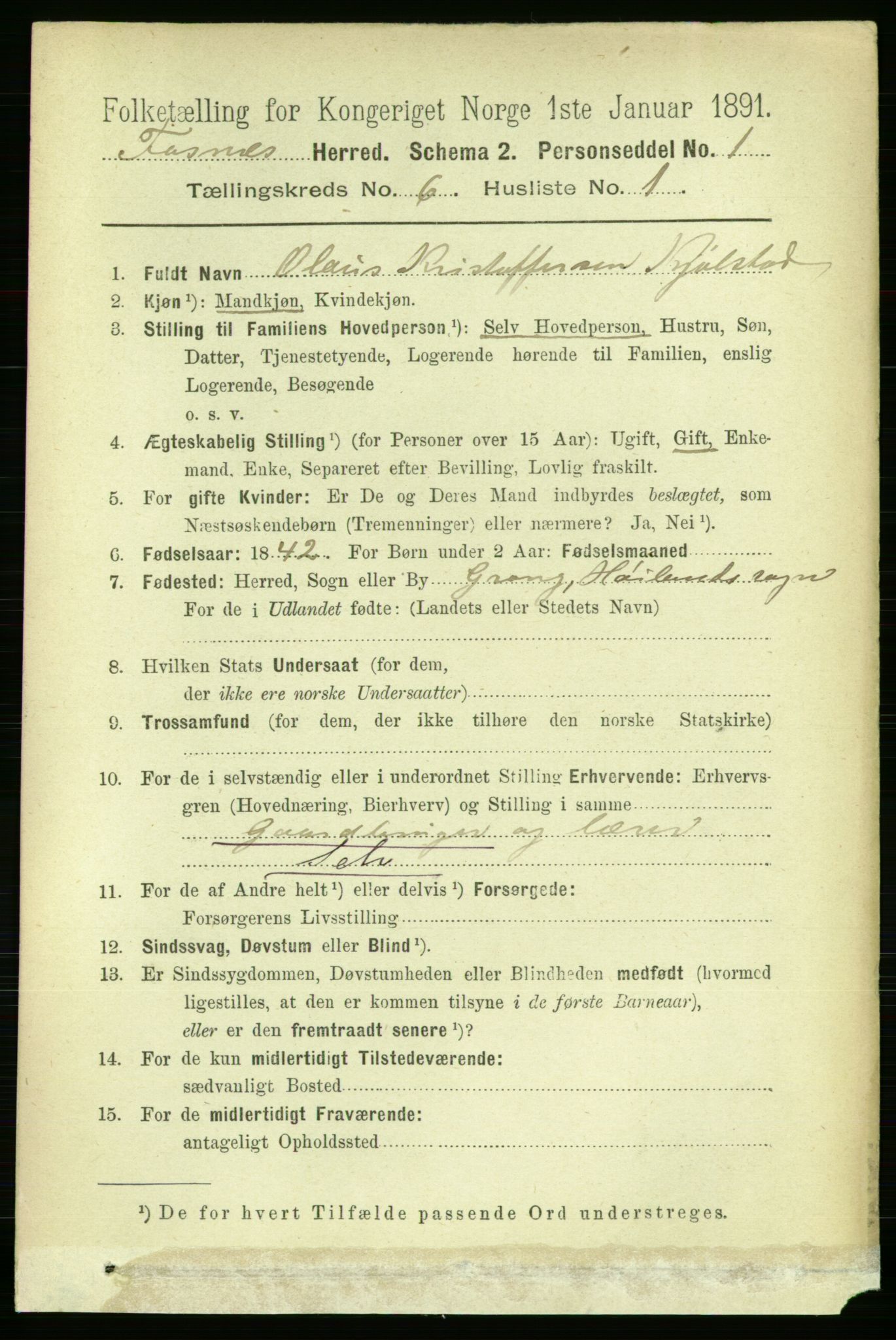 RA, 1891 census for 1748 Fosnes, 1891, p. 2762