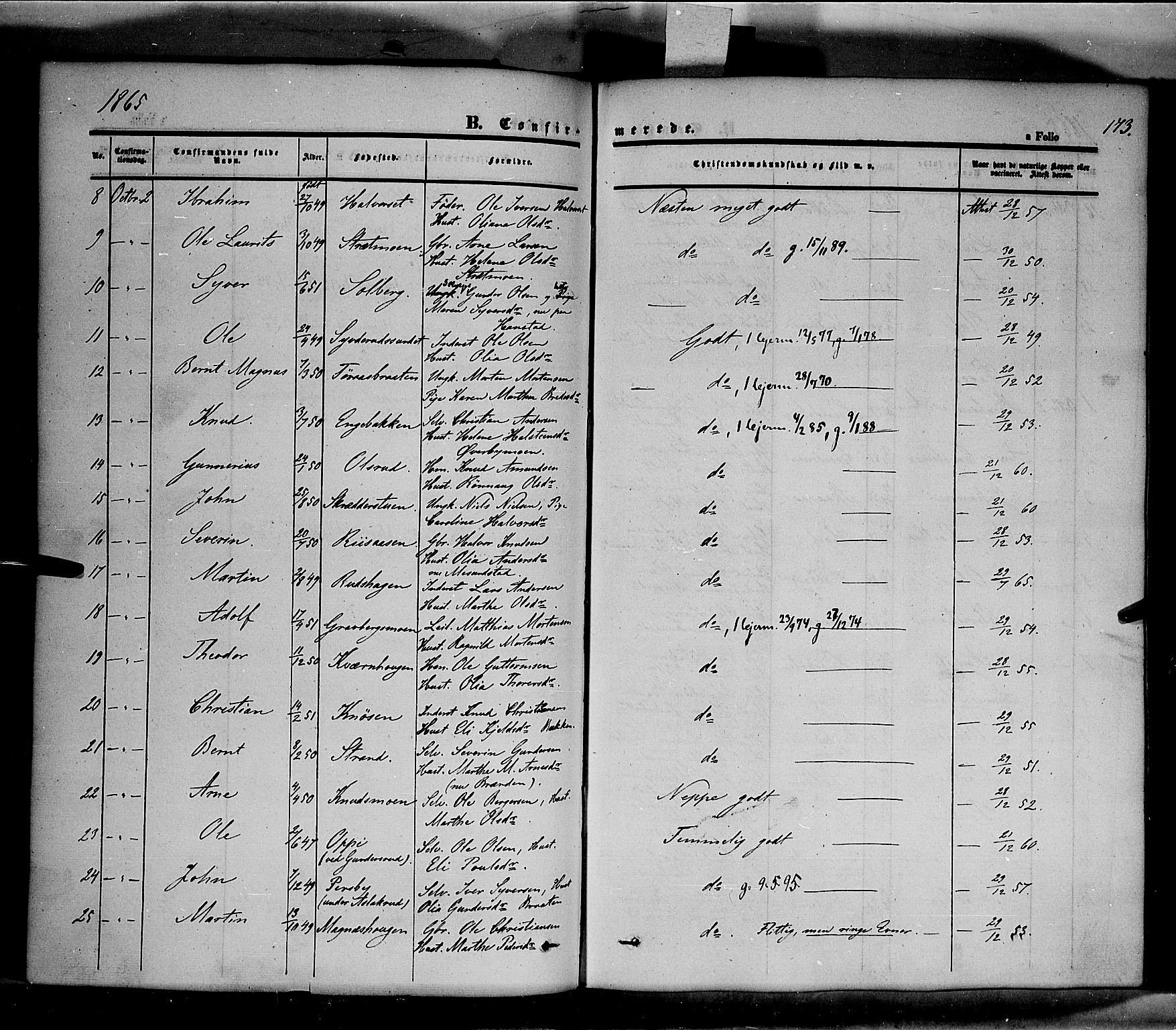 Våler prestekontor, Hedmark, AV/SAH-PREST-040/H/Ha/Haa/L0001: Parish register (official) no. 1, 1849-1878, p. 173