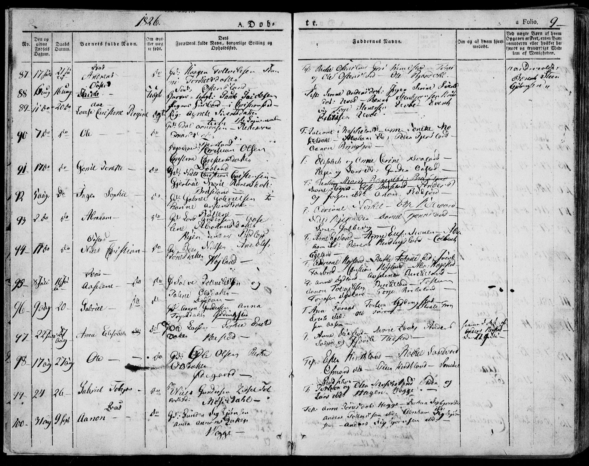 Lyngdal sokneprestkontor, AV/SAK-1111-0029/F/Fa/Fac/L0007: Parish register (official) no. A 7, 1825-1838, p. 9