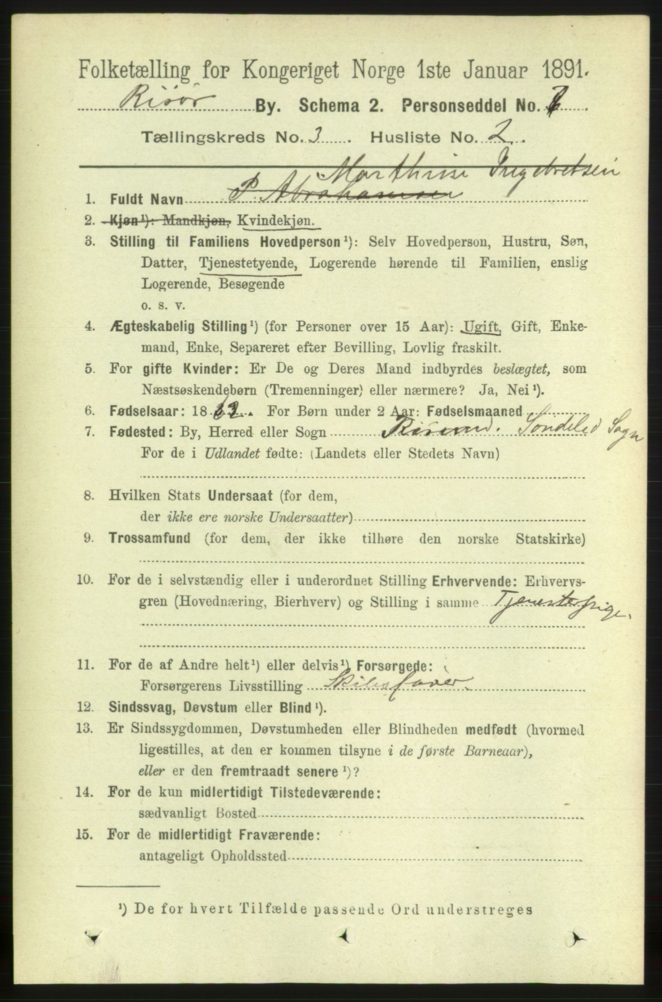 RA, 1891 census for 0901 Risør, 1891, p. 3125