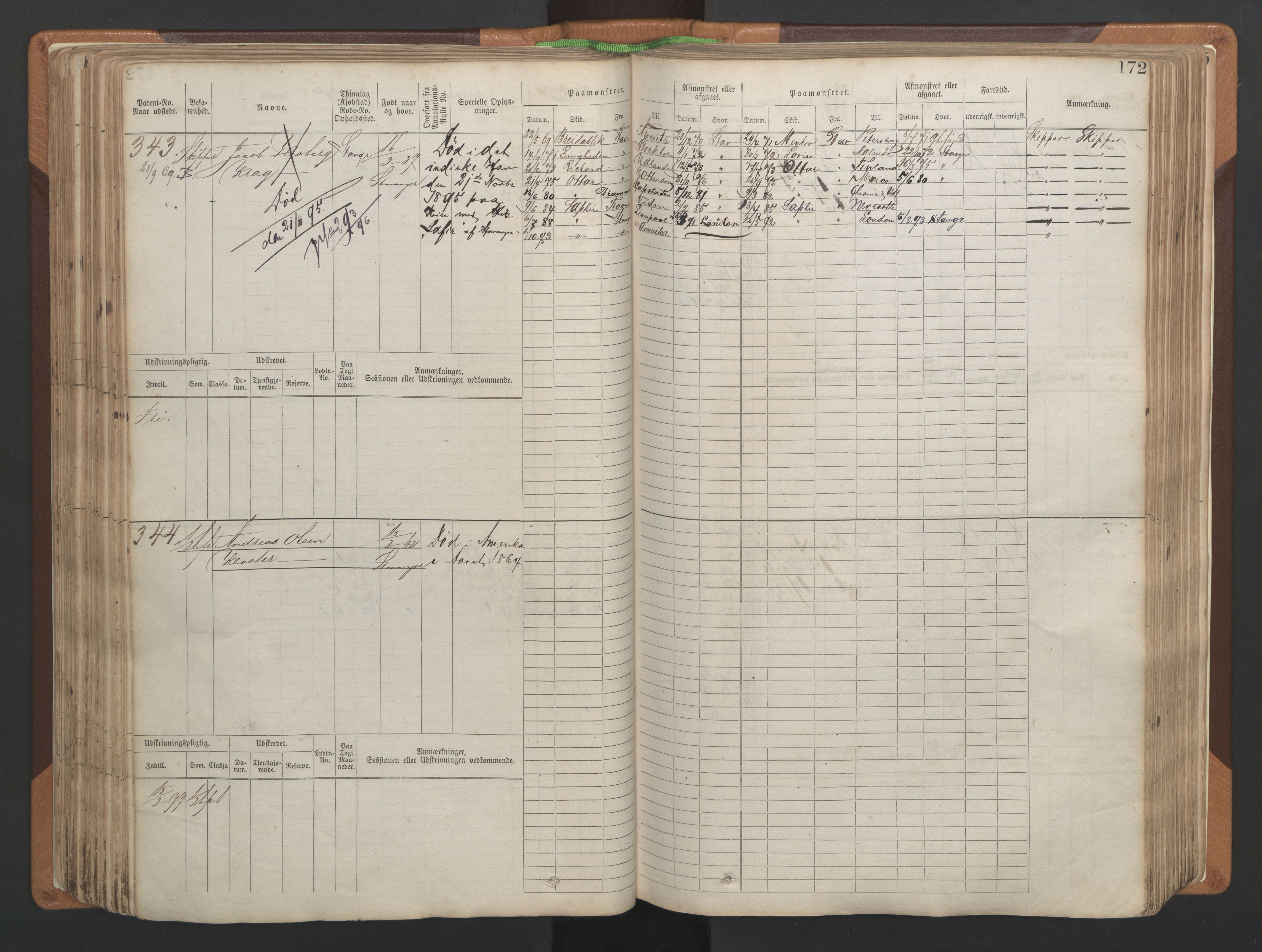 Stavanger sjømannskontor, AV/SAST-A-102006/F/Fb/Fbb/L0004: Sjøfartshovedrulle, patentnr. 1-792 (del 1), 1869-1880, p. 176