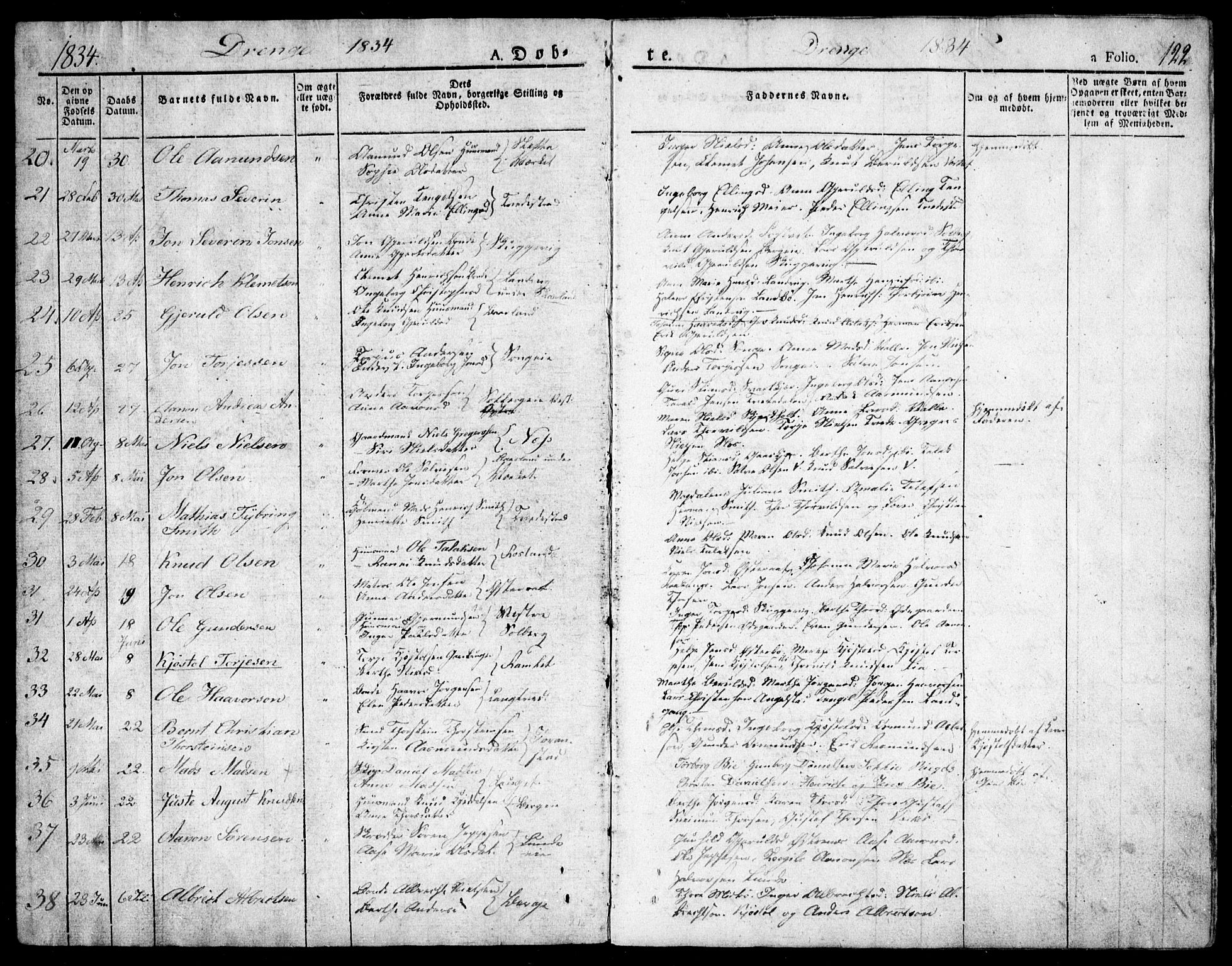 Holt sokneprestkontor, AV/SAK-1111-0021/F/Fa/L0006: Parish register (official) no. A 6, 1820-1835, p. 122