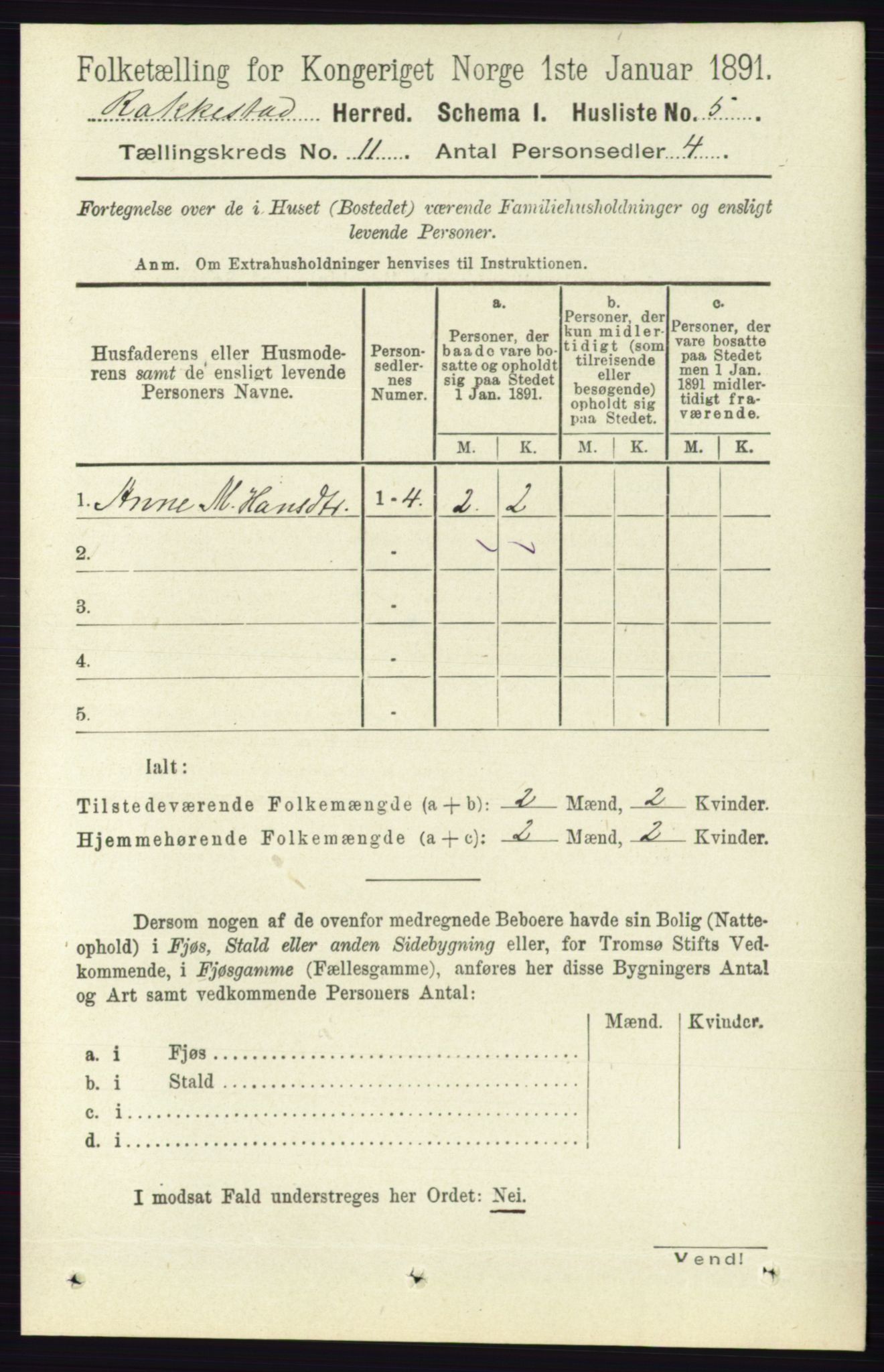 RA, 1891 census for 0128 Rakkestad, 1891, p. 5083