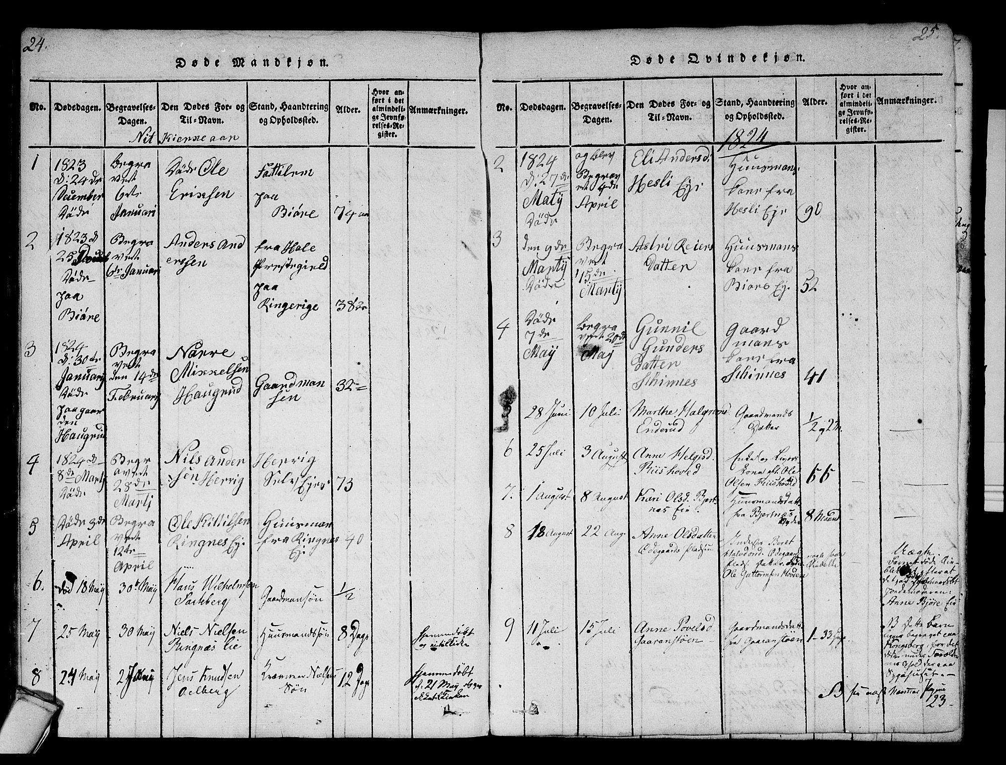 Krødsherad kirkebøker, AV/SAKO-A-19/F/Fa/L0001: Parish register (official) no. 1, 1815-1829, p. 24-25