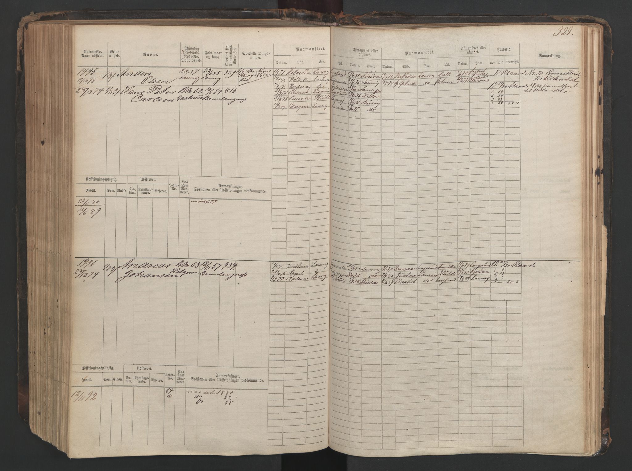 Larvik innrulleringskontor, SAKO/A-787/F/Fc/L0003: Hovedrulle, 1868, p. 329