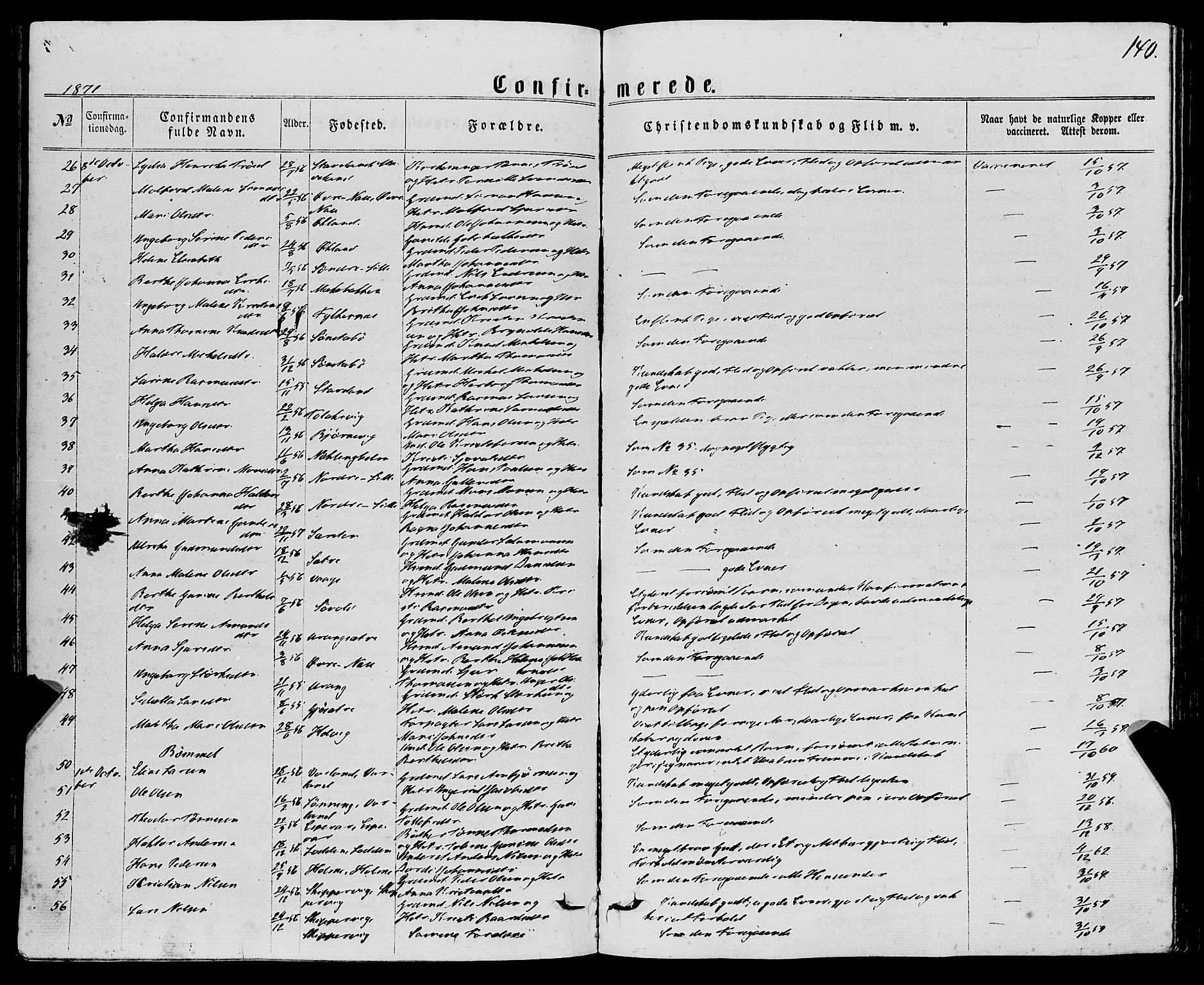 Finnås sokneprestembete, SAB/A-99925/H/Ha/Haa/Haaa/L0008: Parish register (official) no. A 8, 1863-1872, p. 140