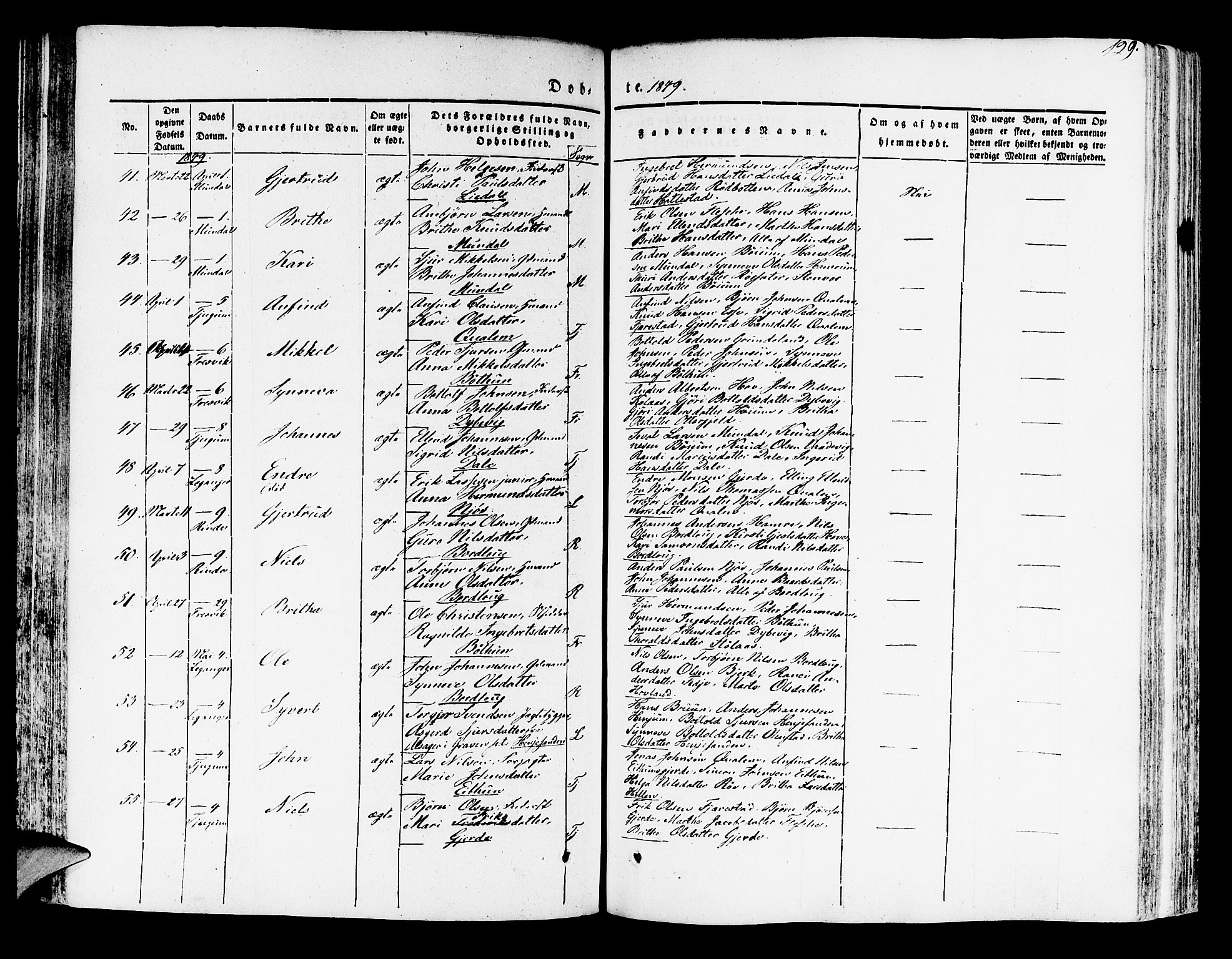 Leikanger sokneprestembete, AV/SAB-A-81001/H/Haa/Haaa/L0007: Parish register (official) no. A 7, 1838-1851, p. 129