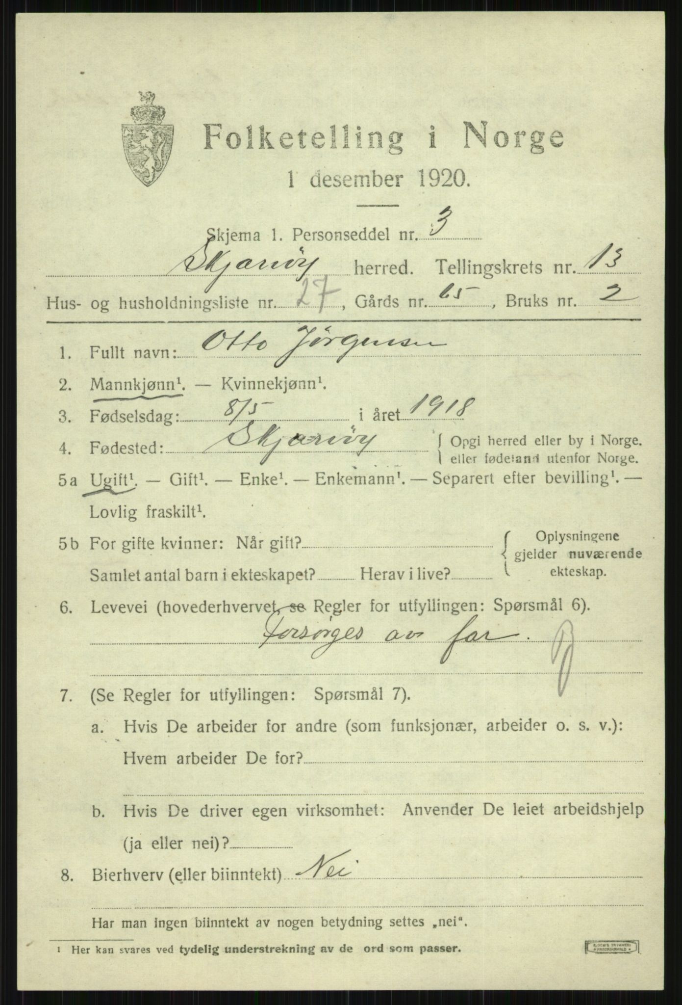 SATØ, 1920 census for Skjervøy, 1920, p. 6719