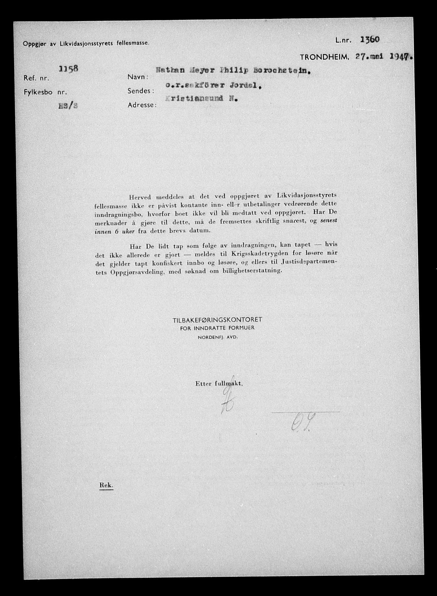 Justisdepartementet, Tilbakeføringskontoret for inndratte formuer, AV/RA-S-1564/H/Hc/Hcb/L0910: --, 1945-1947, p. 418