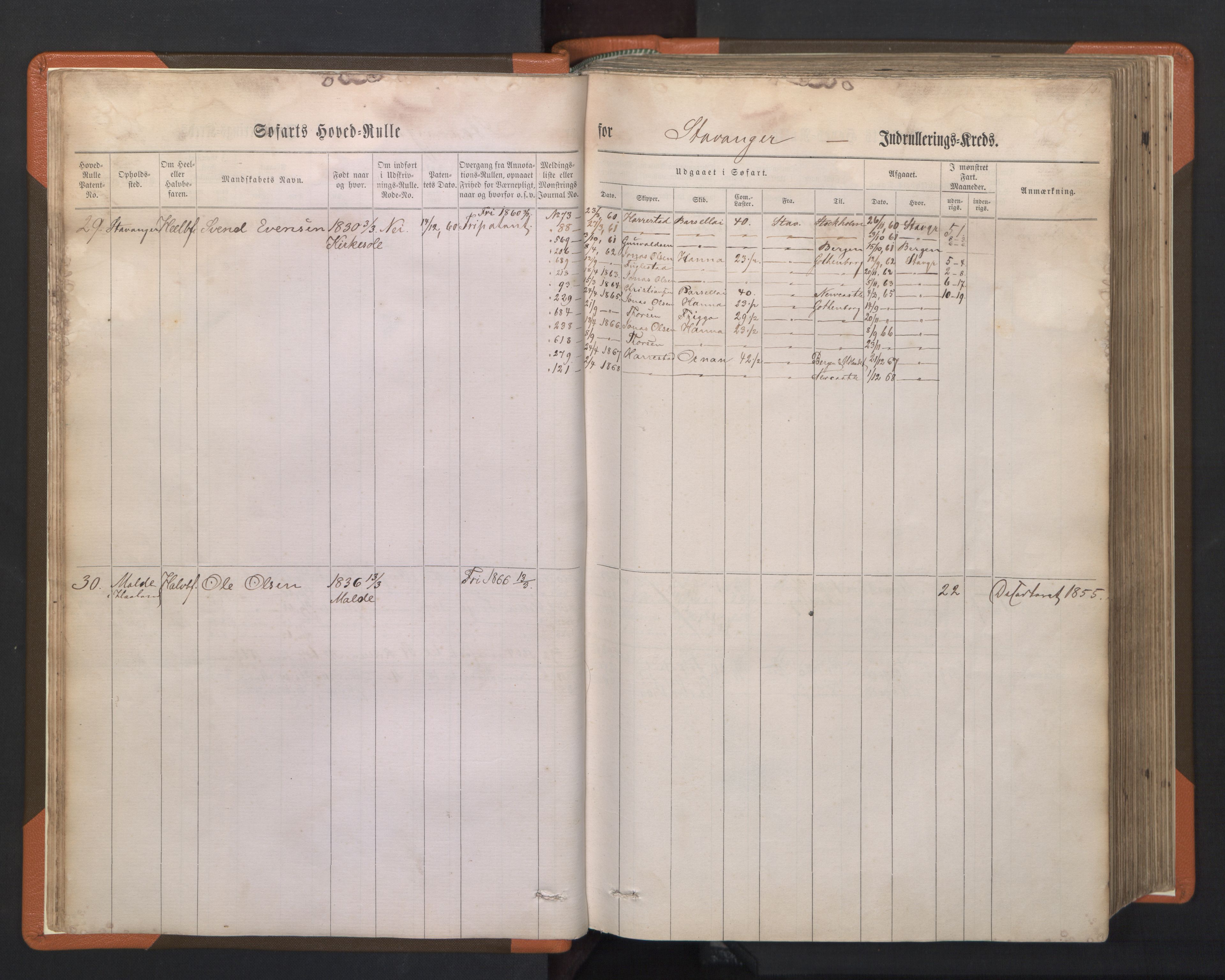 Stavanger sjømannskontor, AV/SAST-A-102006/F/Fb/Fbb/L0001: Sjøfartshovedrulle, patentnr. 1-720 (del 1), 1860-1863, p. 18