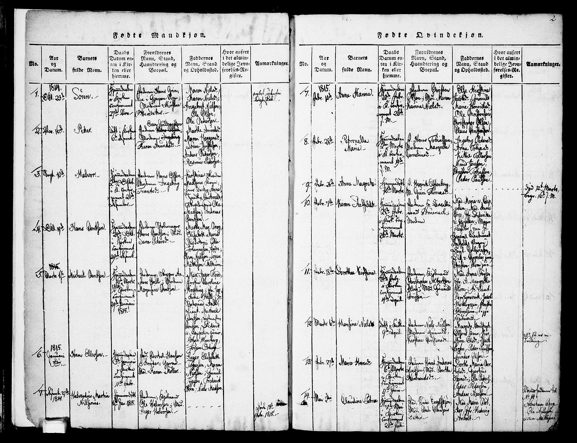 Skien kirkebøker, SAKO/A-302/F/Fa/L0005: Parish register (official) no. 5, 1814-1843, p. 2