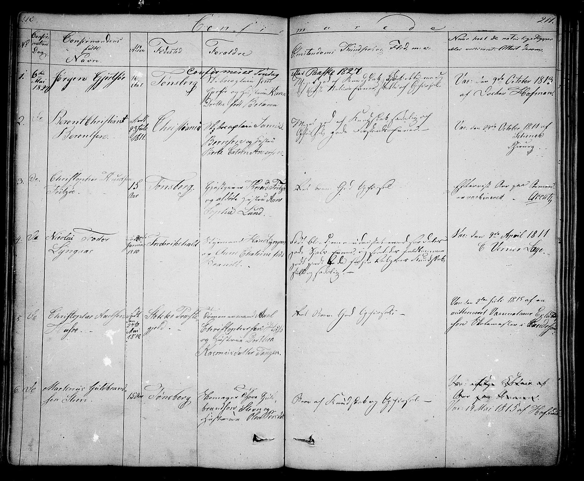 Tønsberg kirkebøker, SAKO/A-330/F/Fa/L0005: Parish register (official) no. I 5, 1827-1836, p. 210-211