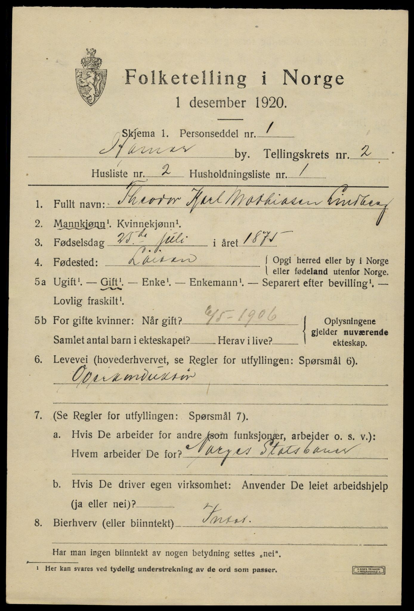 SAH, 1920 census for Hamar, 1920, p. 5765