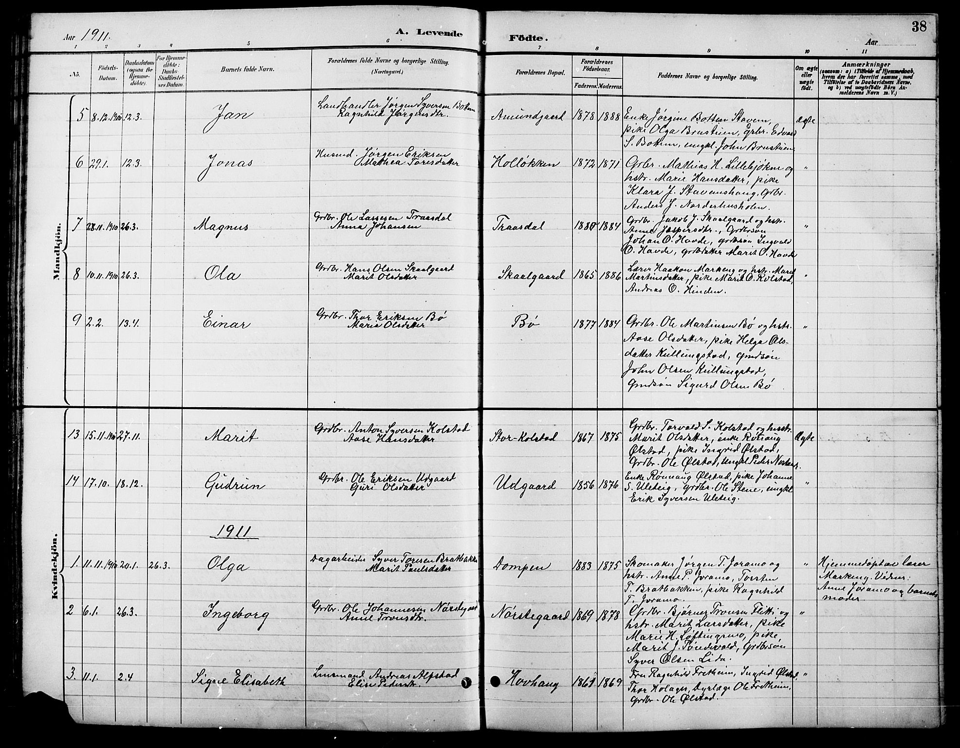 Lesja prestekontor, SAH/PREST-068/H/Ha/Hab/L0007: Parish register (copy) no. 7, 1895-1919, p. 38