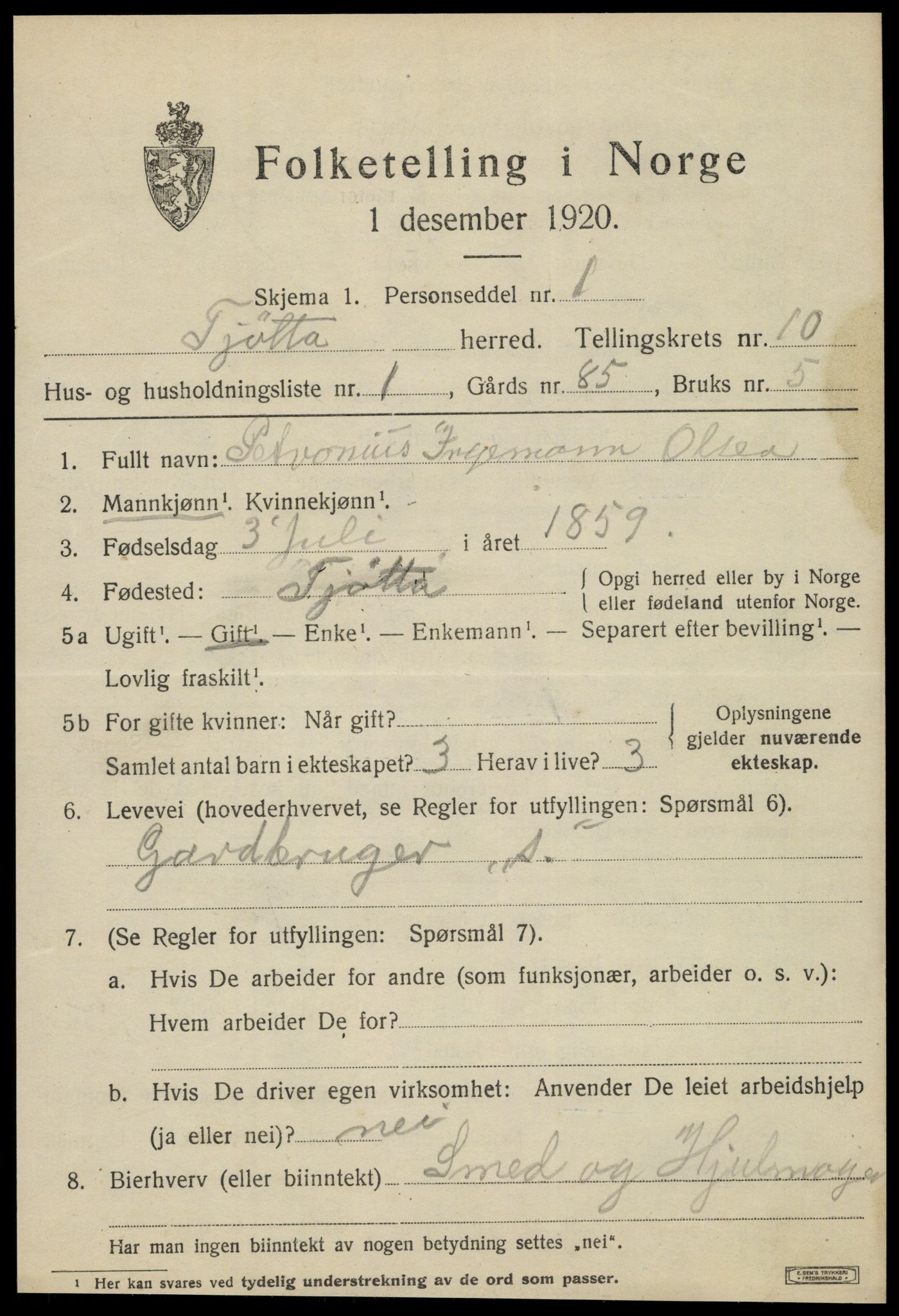 SAT, 1920 census for Tjøtta, 1920, p. 4057