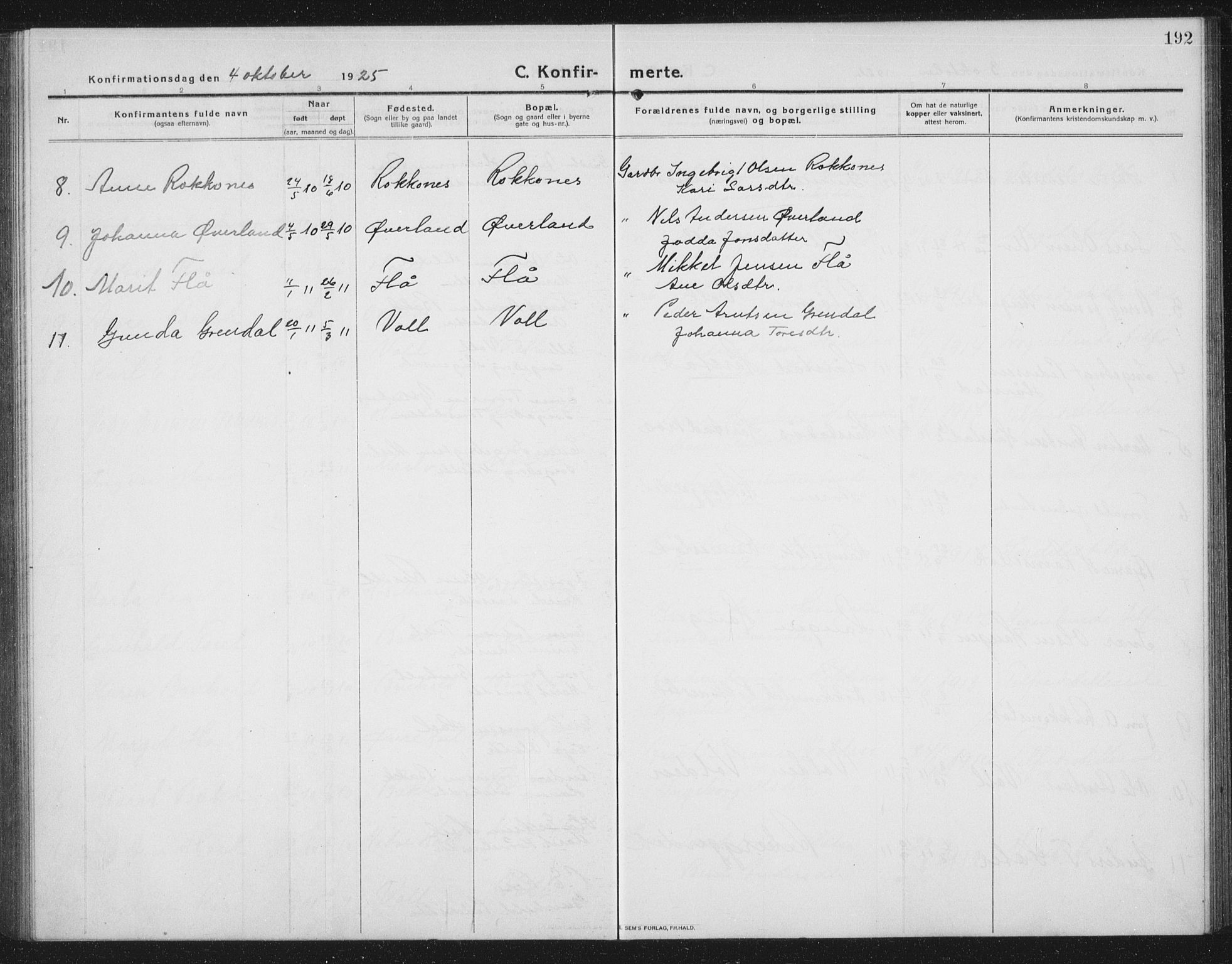 Ministerialprotokoller, klokkerbøker og fødselsregistre - Sør-Trøndelag, SAT/A-1456/674/L0877: Parish register (copy) no. 674C04, 1913-1940, p. 192