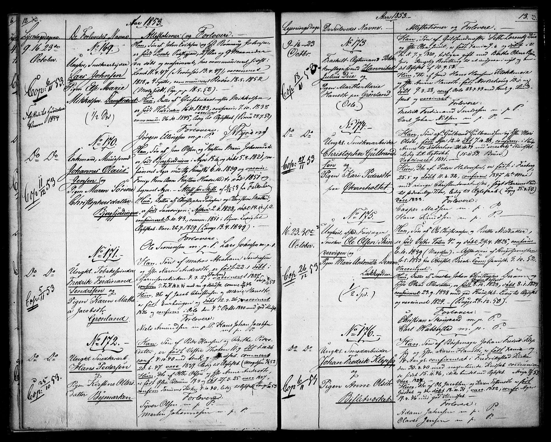 Aker prestekontor kirkebøker, AV/SAO-A-10861/H/L0005: Banns register no. 5, 1853-1864, p. 12-13