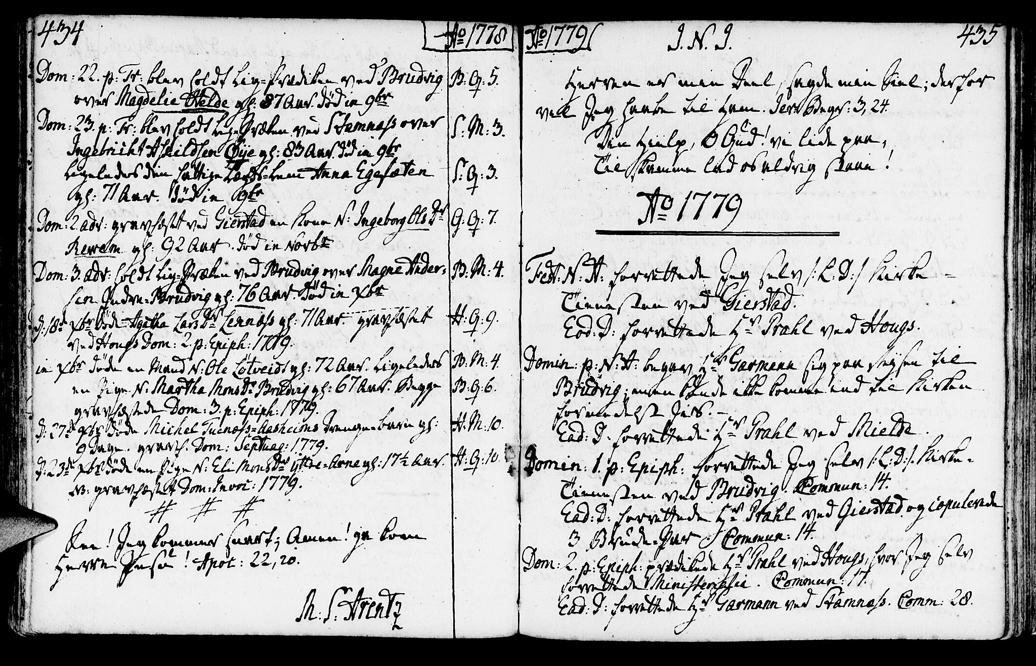 Haus sokneprestembete, SAB/A-75601/H/Haa: Parish register (official) no. A 9, 1767-1781, p. 434-435