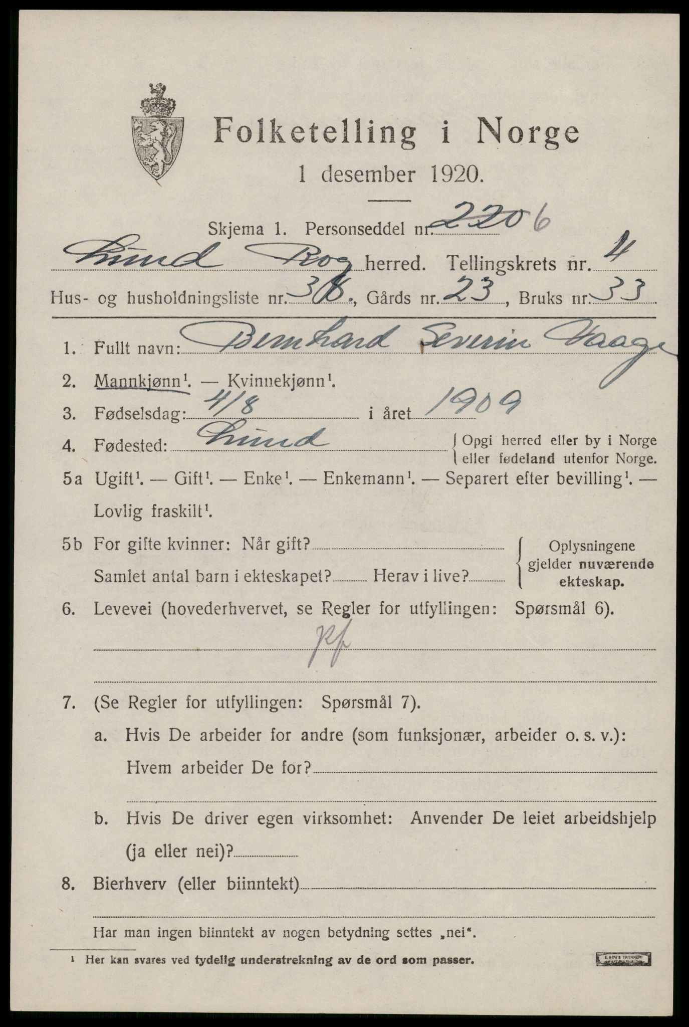 SAST, 1920 census for Lund, 1920, p. 2560