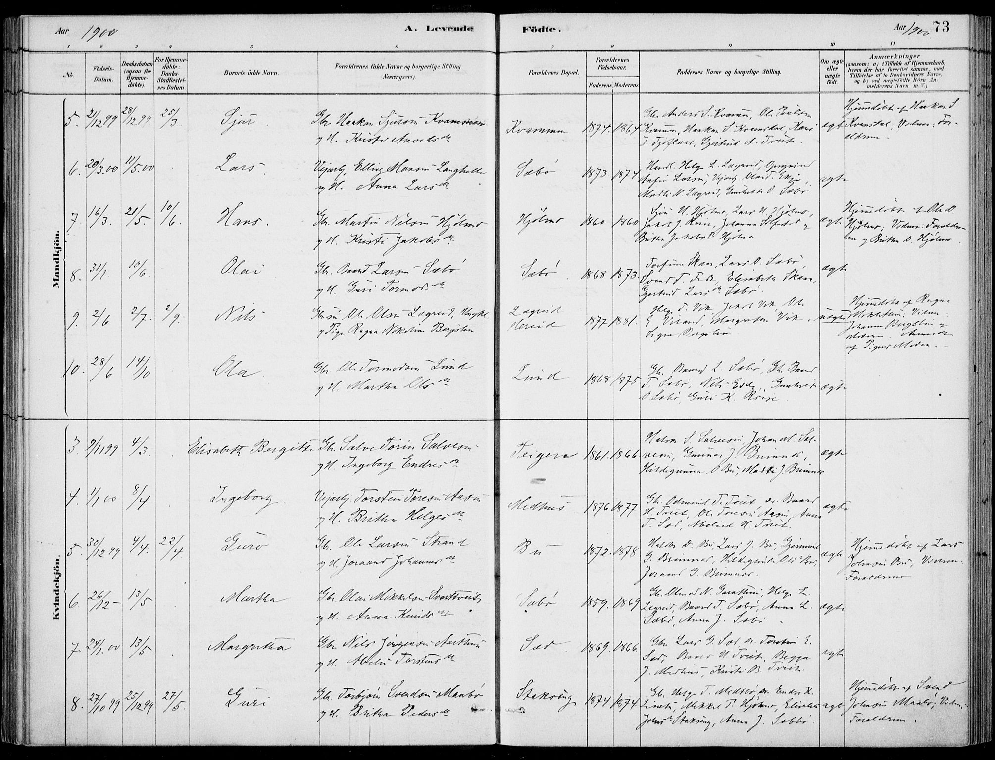 Ulvik sokneprestembete, AV/SAB-A-78801/H/Haa: Parish register (official) no. D  1, 1878-1903, p. 73