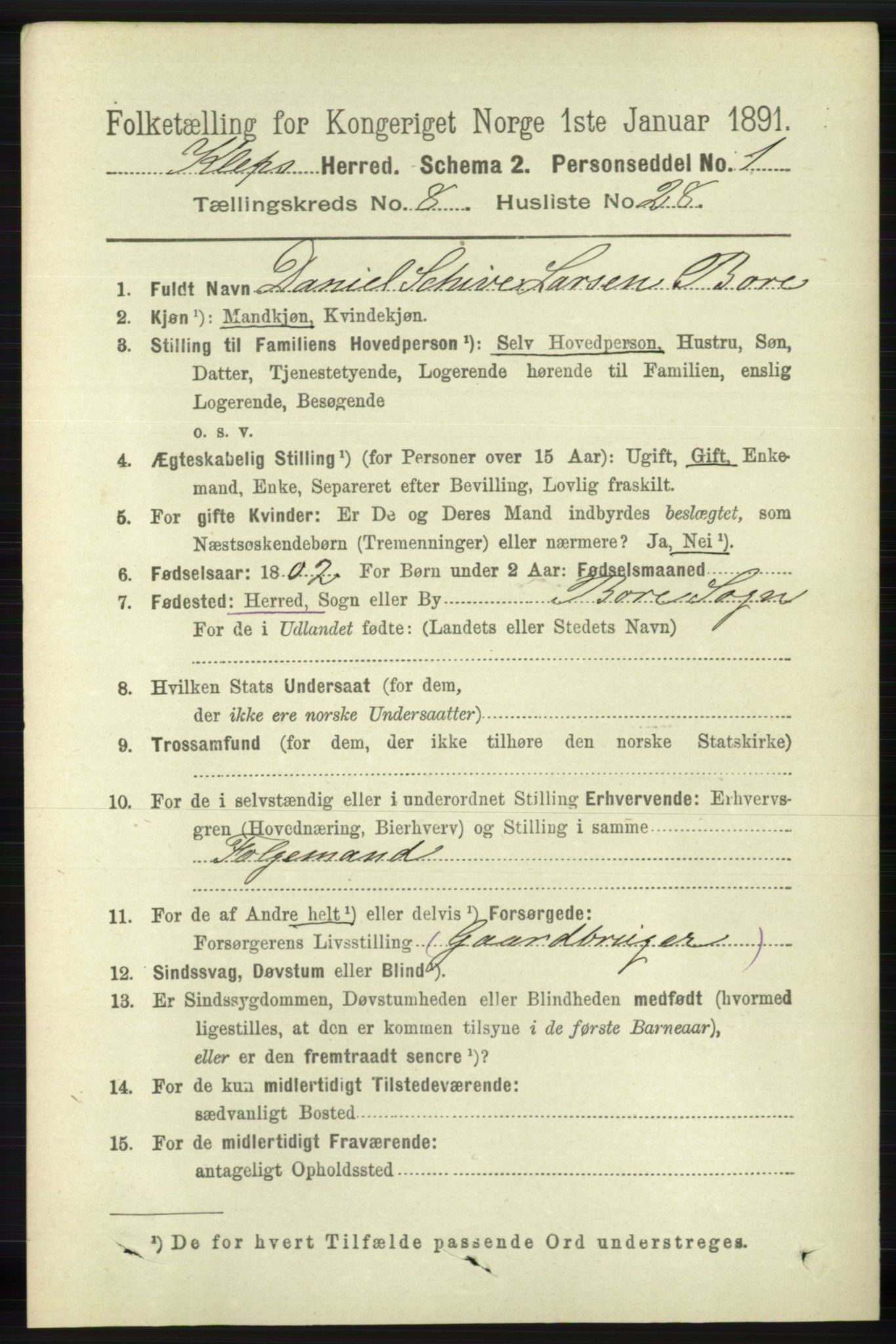 RA, 1891 census for 1120 Klepp, 1891, p. 2704