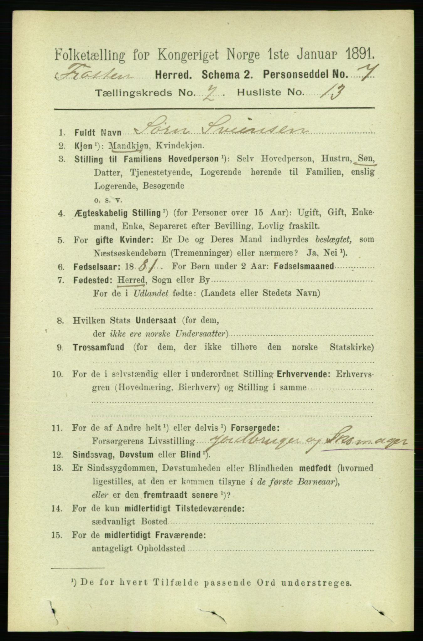 RA, 1891 census for 1717 Frosta, 1891, p. 1139