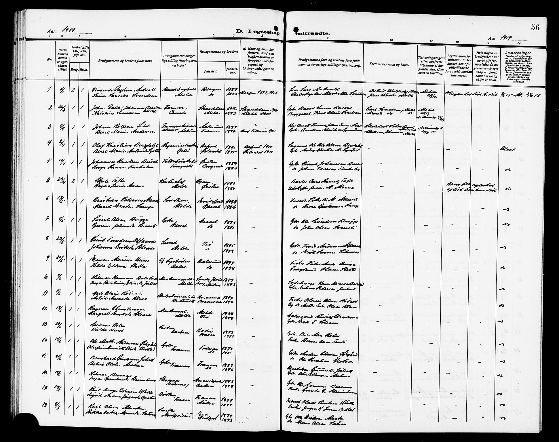 Ministerialprotokoller, klokkerbøker og fødselsregistre - Møre og Romsdal, AV/SAT-A-1454/558/L0703: Parish register (copy) no. 558C04, 1906-1921, p. 56