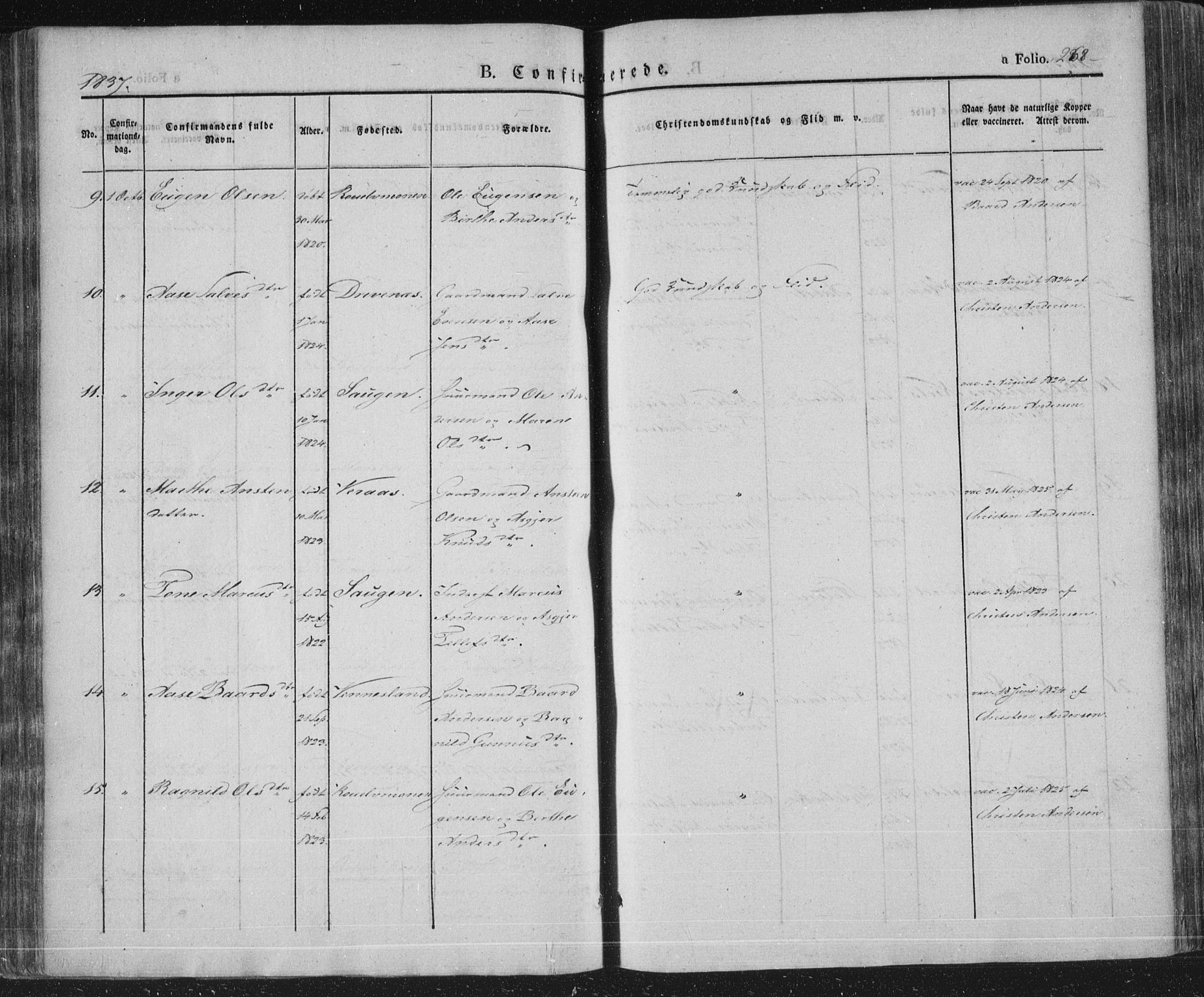 Vennesla sokneprestkontor, AV/SAK-1111-0045/Fa/Fac/L0004: Parish register (official) no. A 4, 1834-1855, p. 268