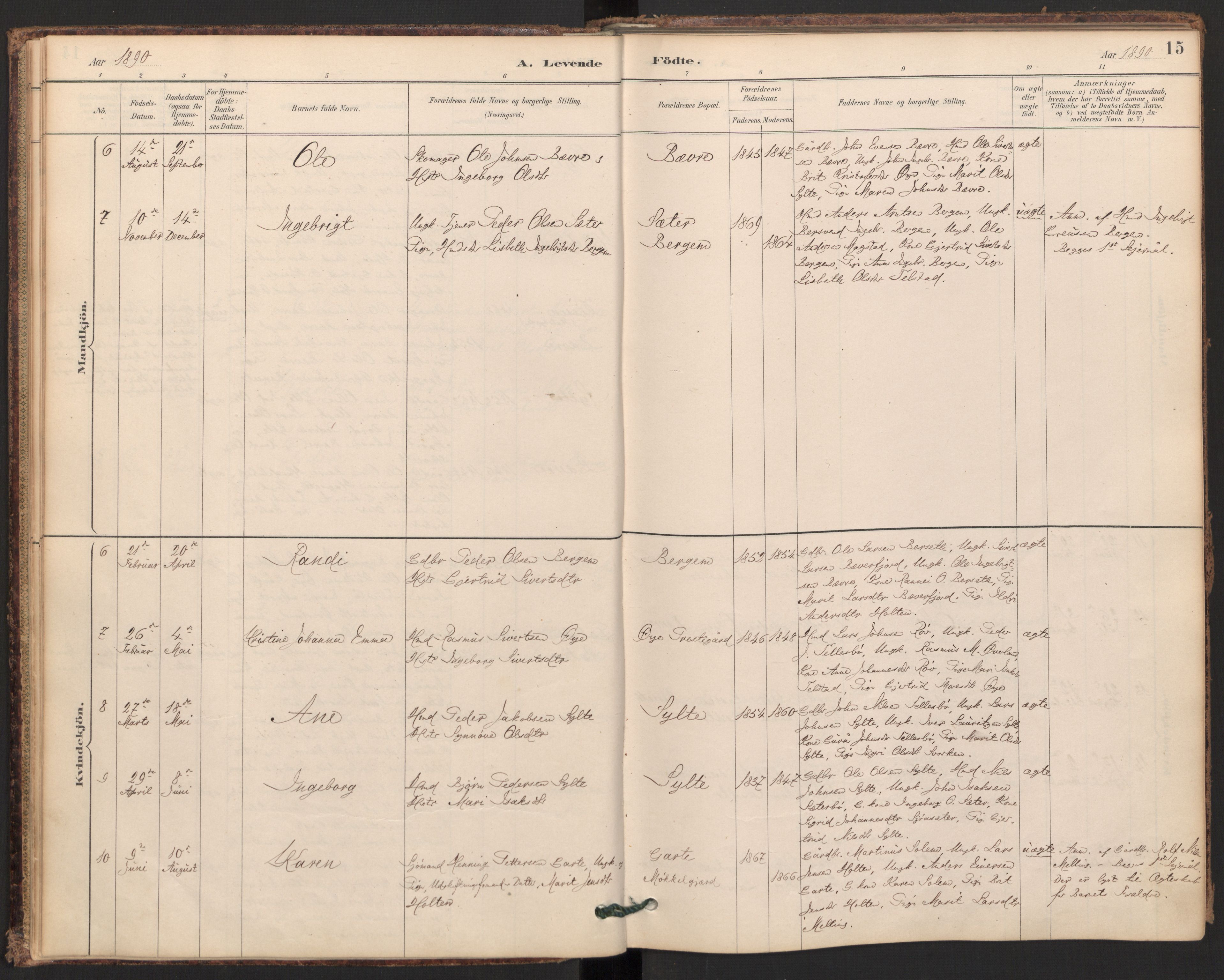 Ministerialprotokoller, klokkerbøker og fødselsregistre - Møre og Romsdal, SAT/A-1454/595/L1047: Parish register (official) no. 595A09, 1885-1900, p. 15