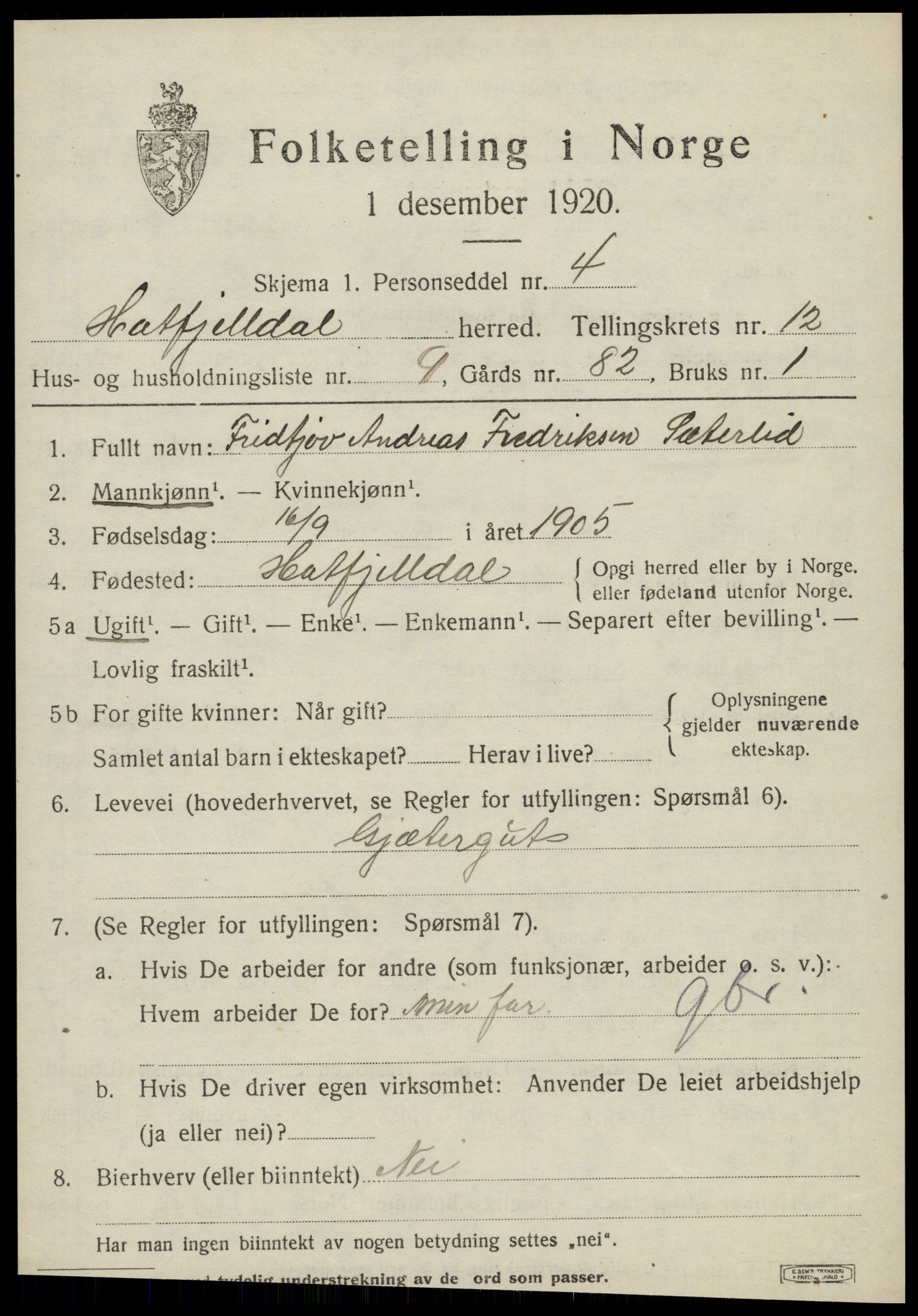 SAT, 1920 census for Hattfjelldal, 1920, p. 2870