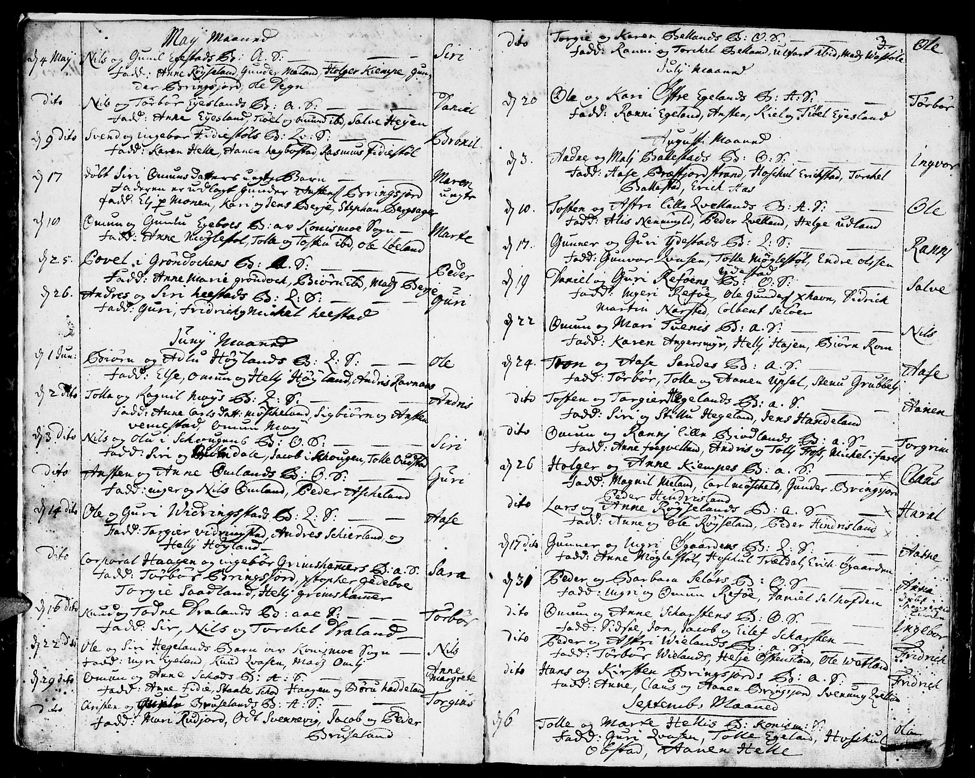 Lyngdal sokneprestkontor, AV/SAK-1111-0029/F/Fa/Fac/L0001: Parish register (official) no. A 1, 1727-1779, p. 3
