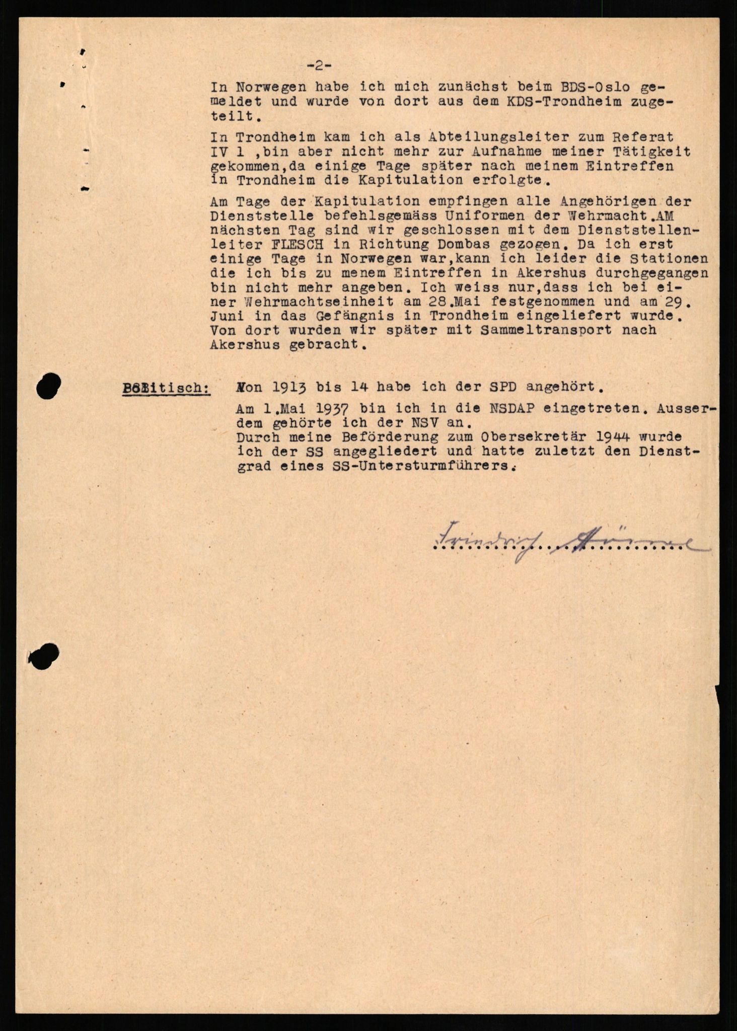 Forsvaret, Forsvarets overkommando II, RA/RAFA-3915/D/Db/L0014: CI Questionaires. Tyske okkupasjonsstyrker i Norge. Tyskere., 1945-1946, p. 338