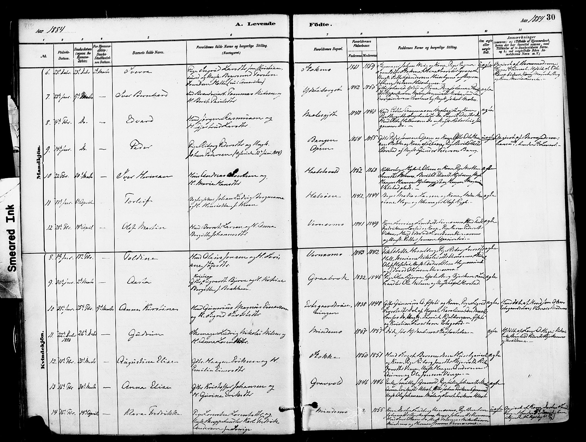 Ministerialprotokoller, klokkerbøker og fødselsregistre - Nord-Trøndelag, SAT/A-1458/709/L0077: Parish register (official) no. 709A17, 1880-1895, p. 30