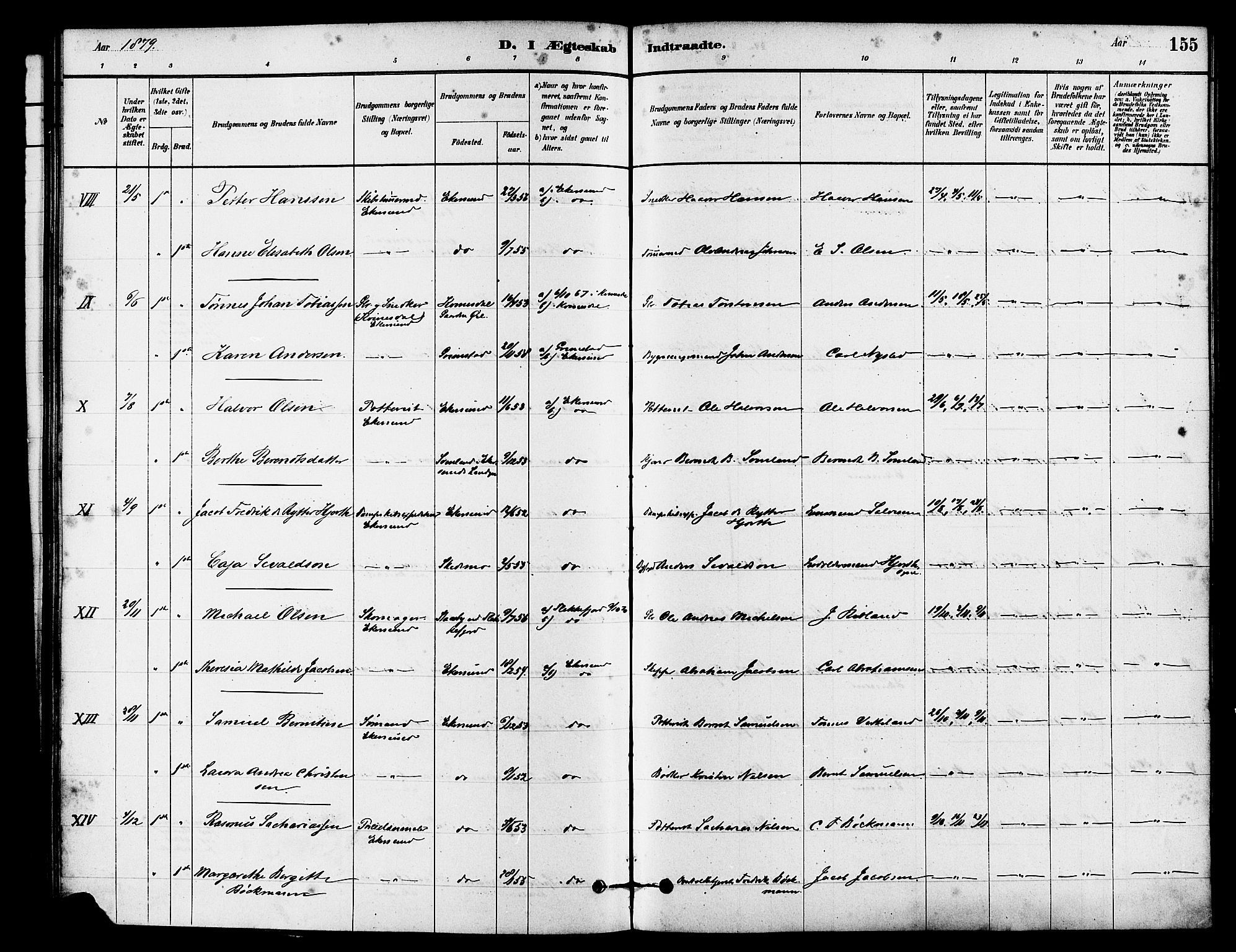 Eigersund sokneprestkontor, AV/SAST-A-101807/S08/L0015: Parish register (official) no. A 15, 1879-1892, p. 155