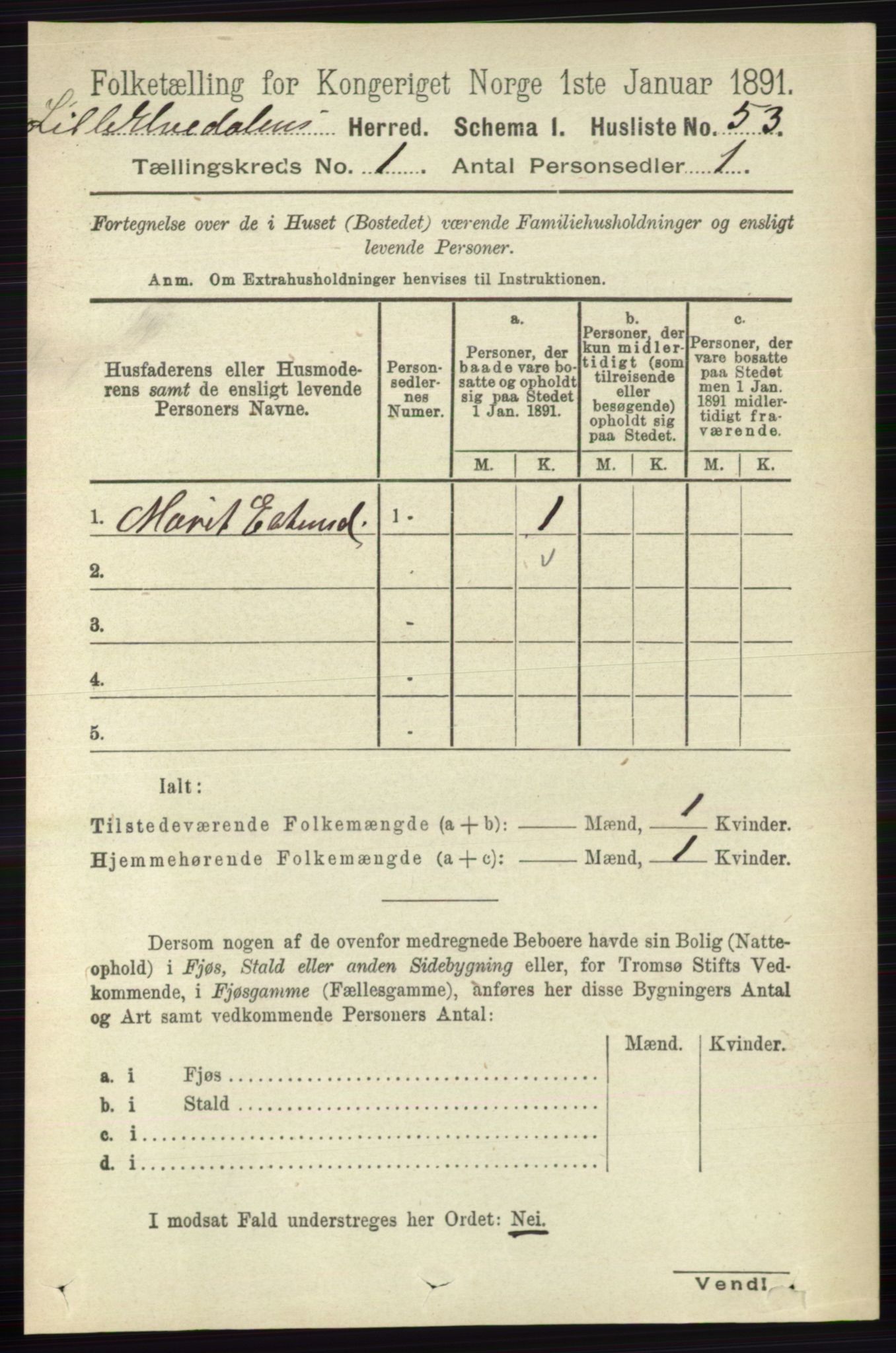 RA, 1891 census for 0438 Lille Elvedalen, 1891, p. 81