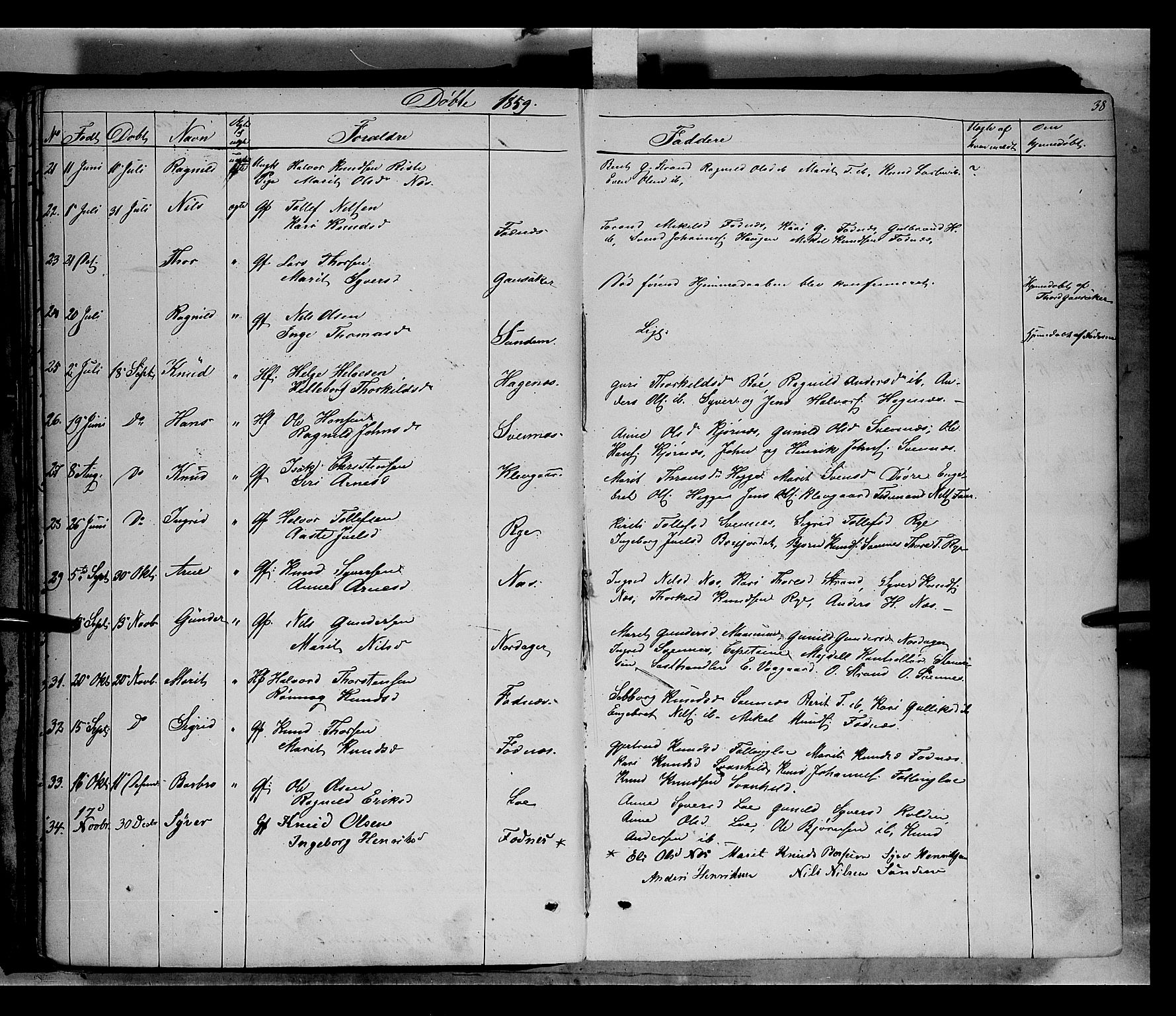 Nord-Aurdal prestekontor, SAH/PREST-132/H/Ha/Haa/L0005: Parish register (official) no. 5, 1842-1863, p. 38
