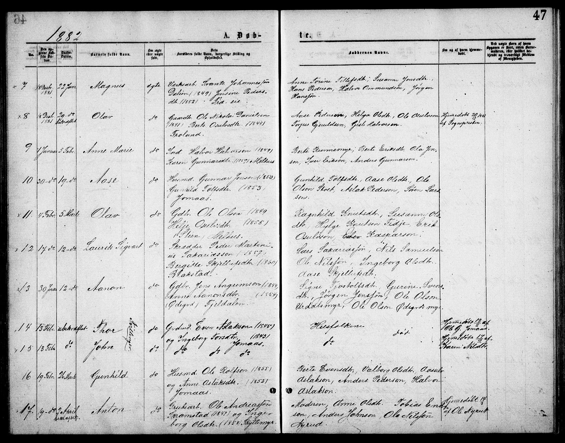 Froland sokneprestkontor, AV/SAK-1111-0013/F/Fb/L0009: Parish register (copy) no. B 9, 1875-1893, p. 47