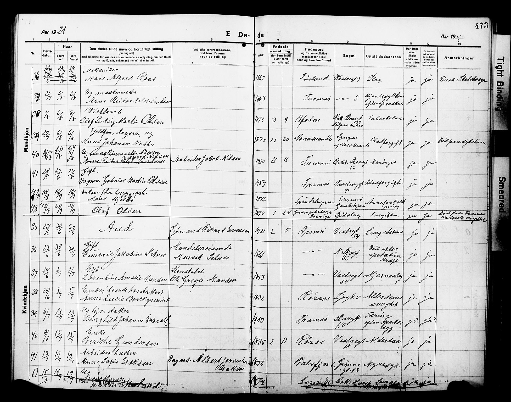 Tromsø sokneprestkontor/stiftsprosti/domprosti, AV/SATØ-S-1343/G/Gb/L0009klokker: Parish register (copy) no. 9, 1915-1925, p. 473